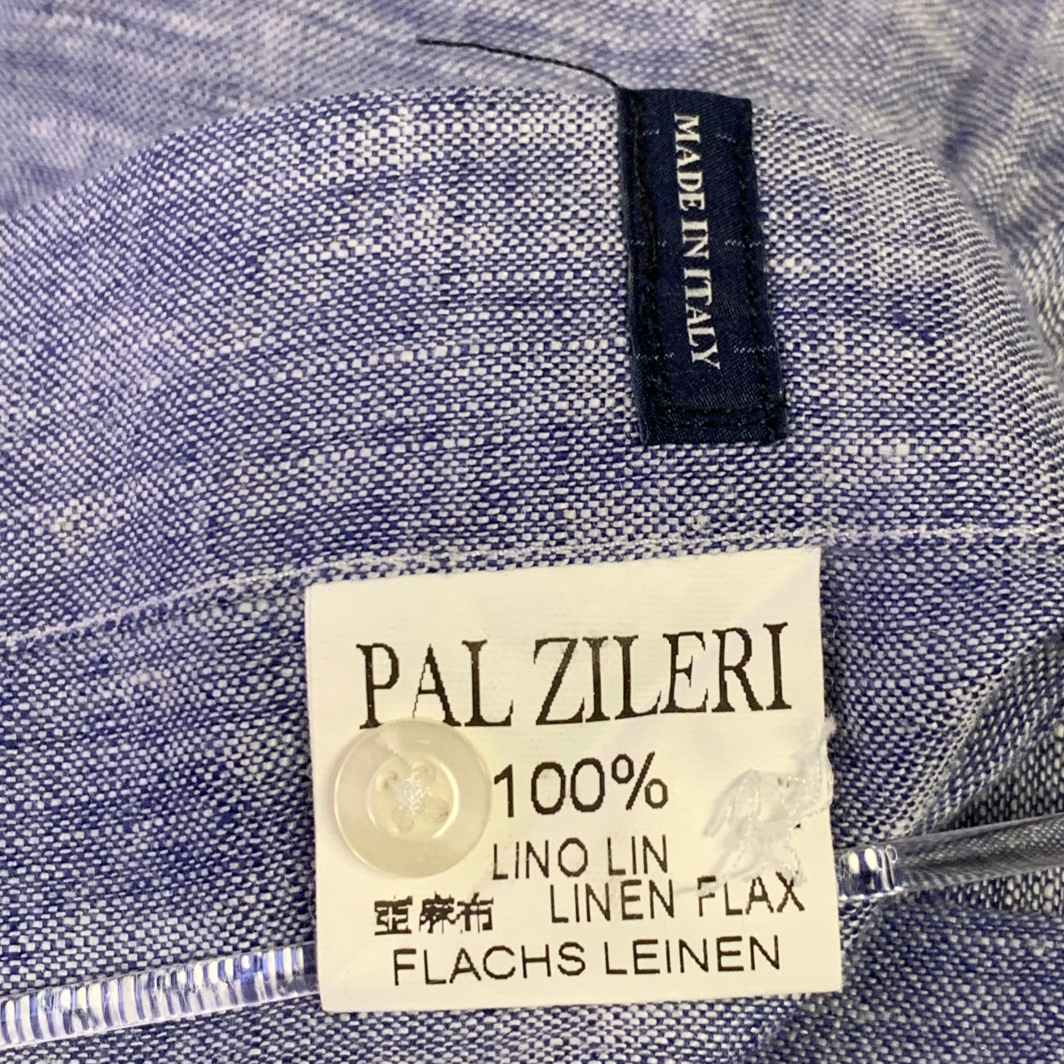 PAL ZILERI Size L Navy White Linen Long Sleeve Shirt For Sale 1