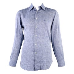 PAL ZILERI Size L Navy White Linen Long Sleeve Shirt