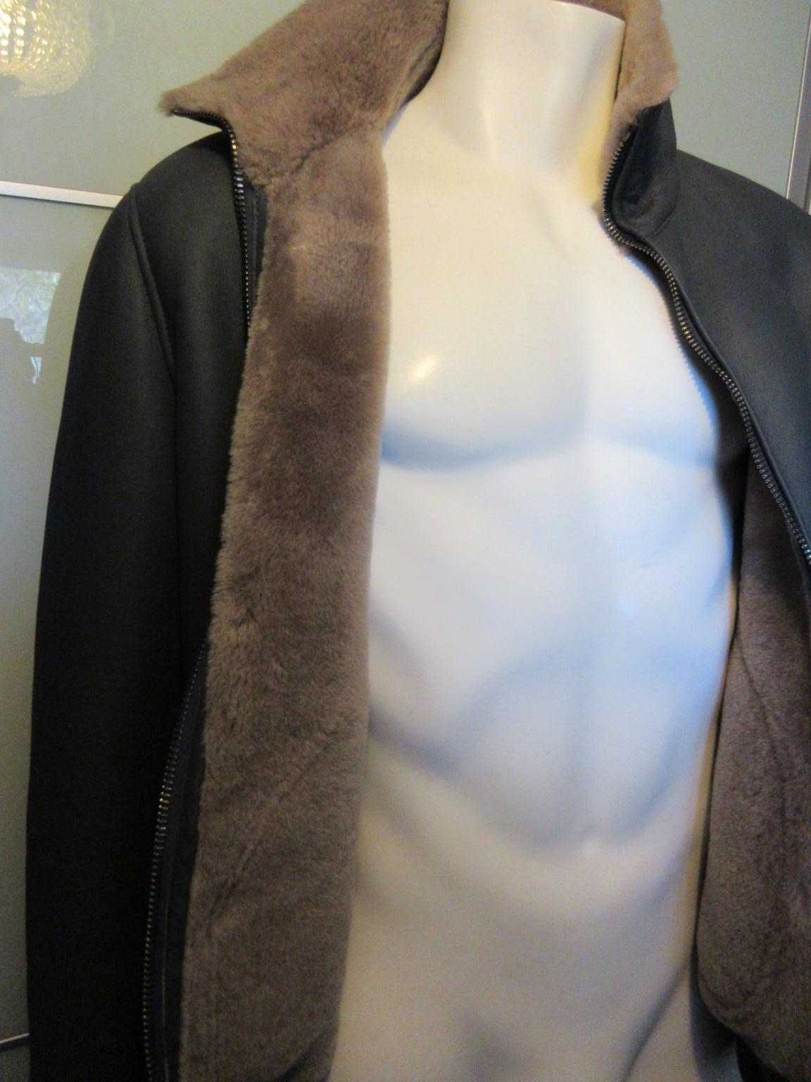 Gray Pal Zilery Men Bomber Sheepskin Jacket US46 For Sale