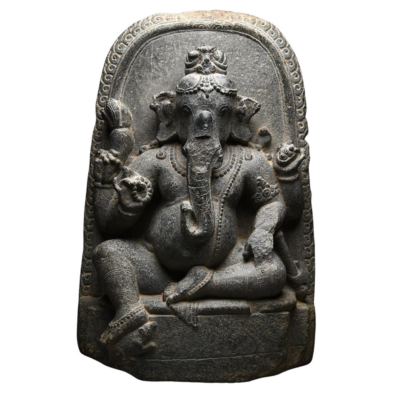 Pala Black Stone Stele of Ganesha