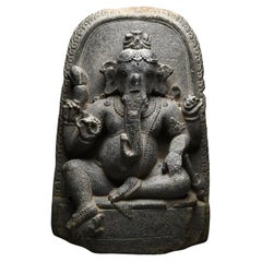 Pala Black Stone Stele of Ganesha