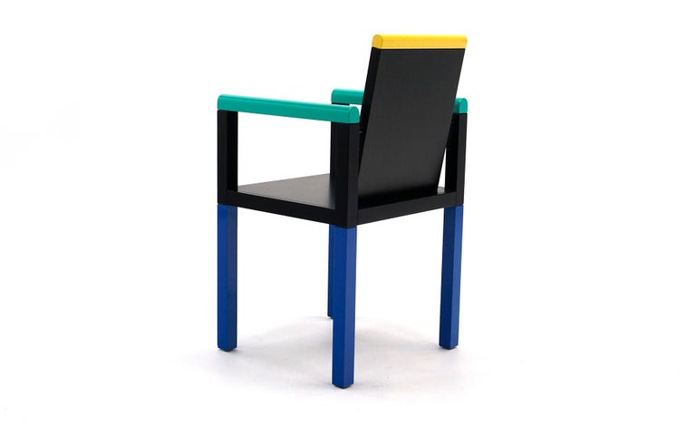 Post-Modern Palace Chair by George Sowden for Memphis, Milano, Blue, Green, Yellow, Black For Sale
