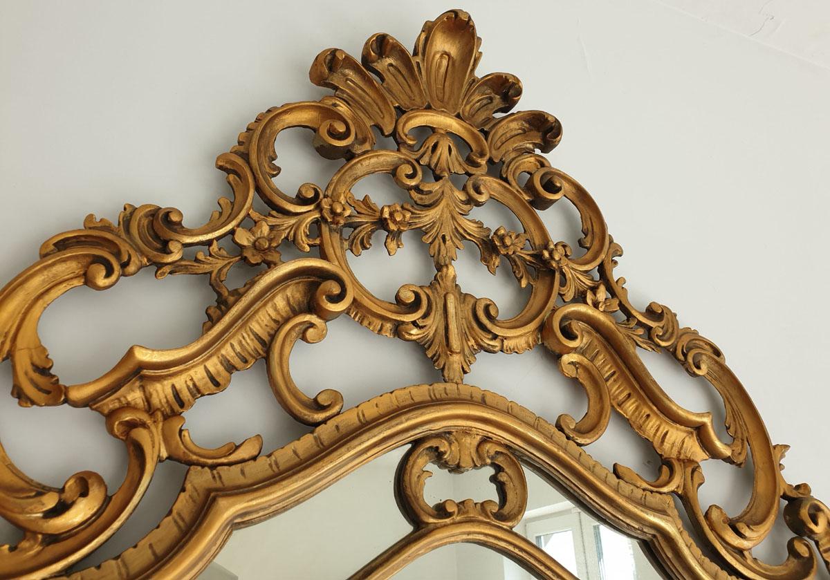 Palace Mirror Rococo Revival, Rocaille, Hand Gilded Wood 4