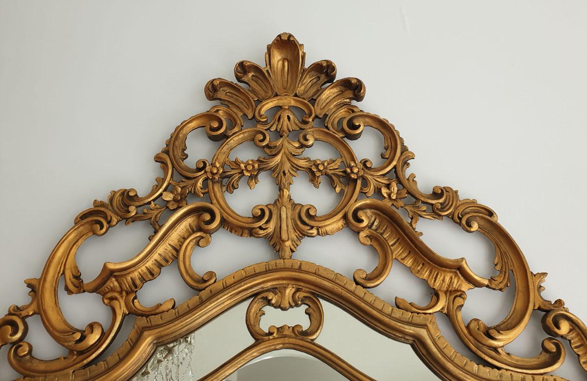 Palace Mirror Rococo Revival, Rocaille, Hand Gilded Wood 7