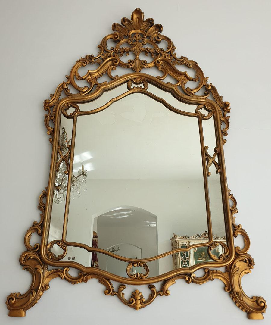 European Palace Mirror Rococo Revival, Rocaille, Hand Gilded Wood
