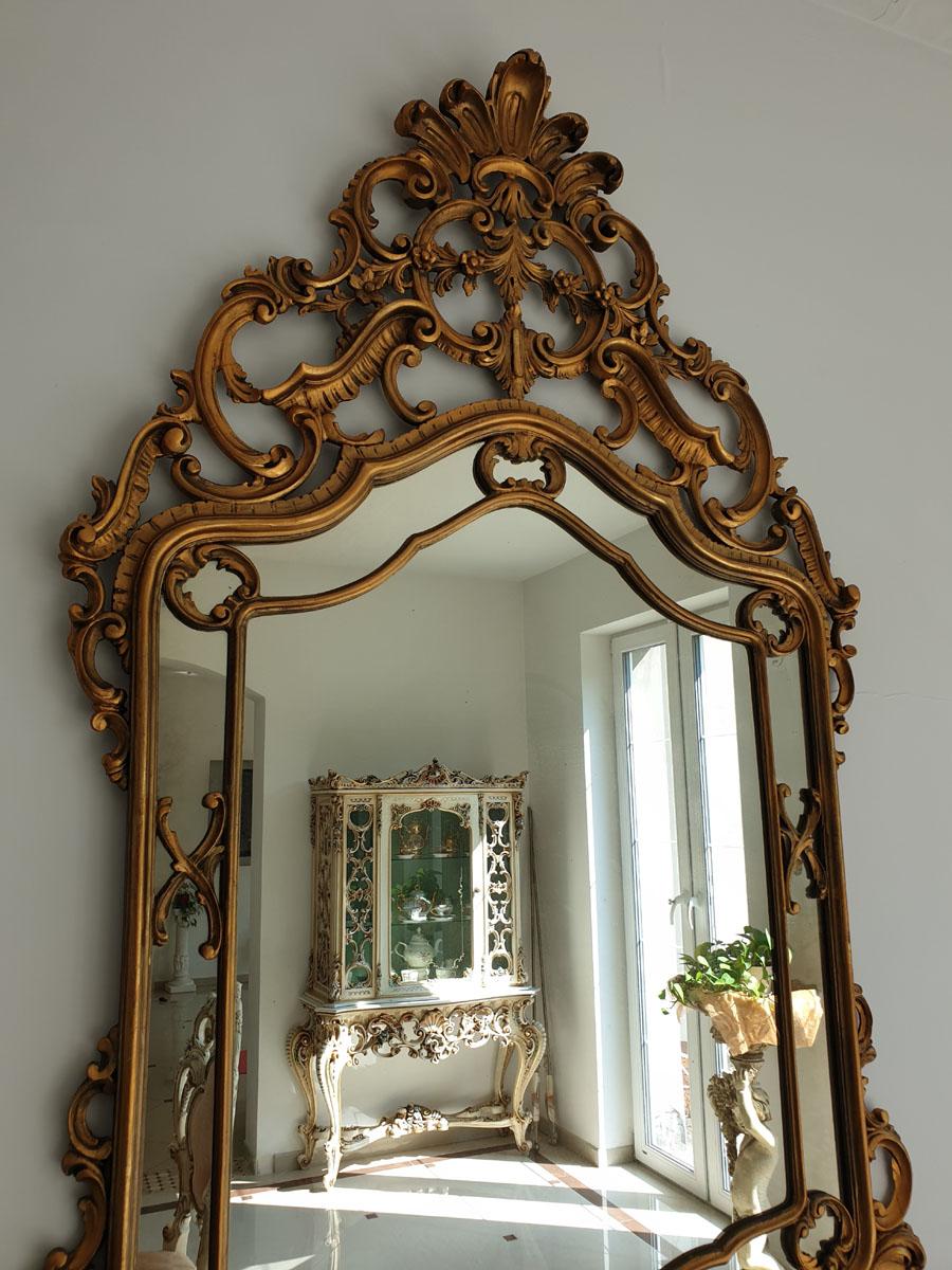 20th Century Palace Mirror Rococo Revival, Rocaille, Hand Gilded Wood