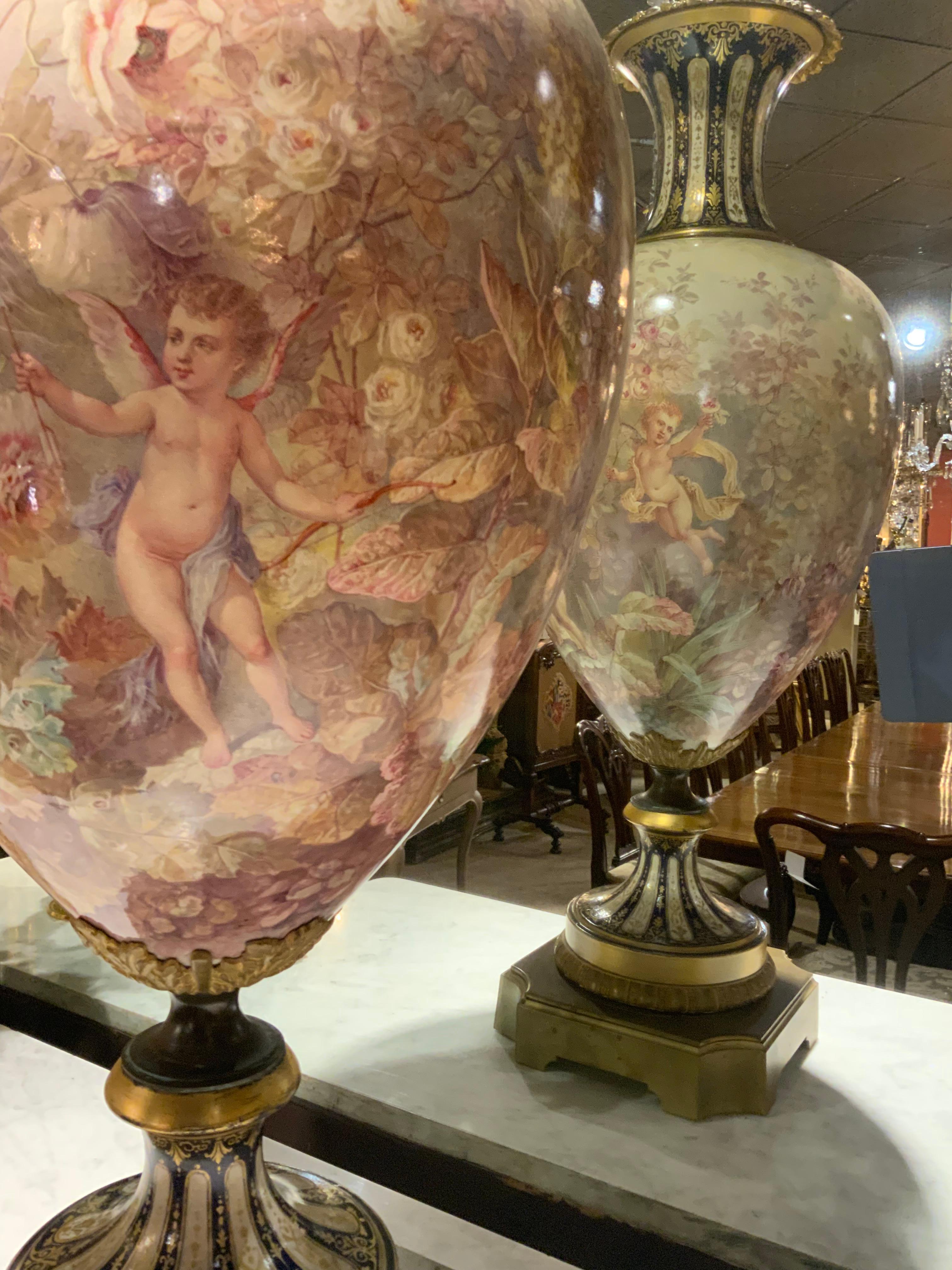 19th Century Palace size 19 th century Sevres porcelain urn, signed Maglin For Sale