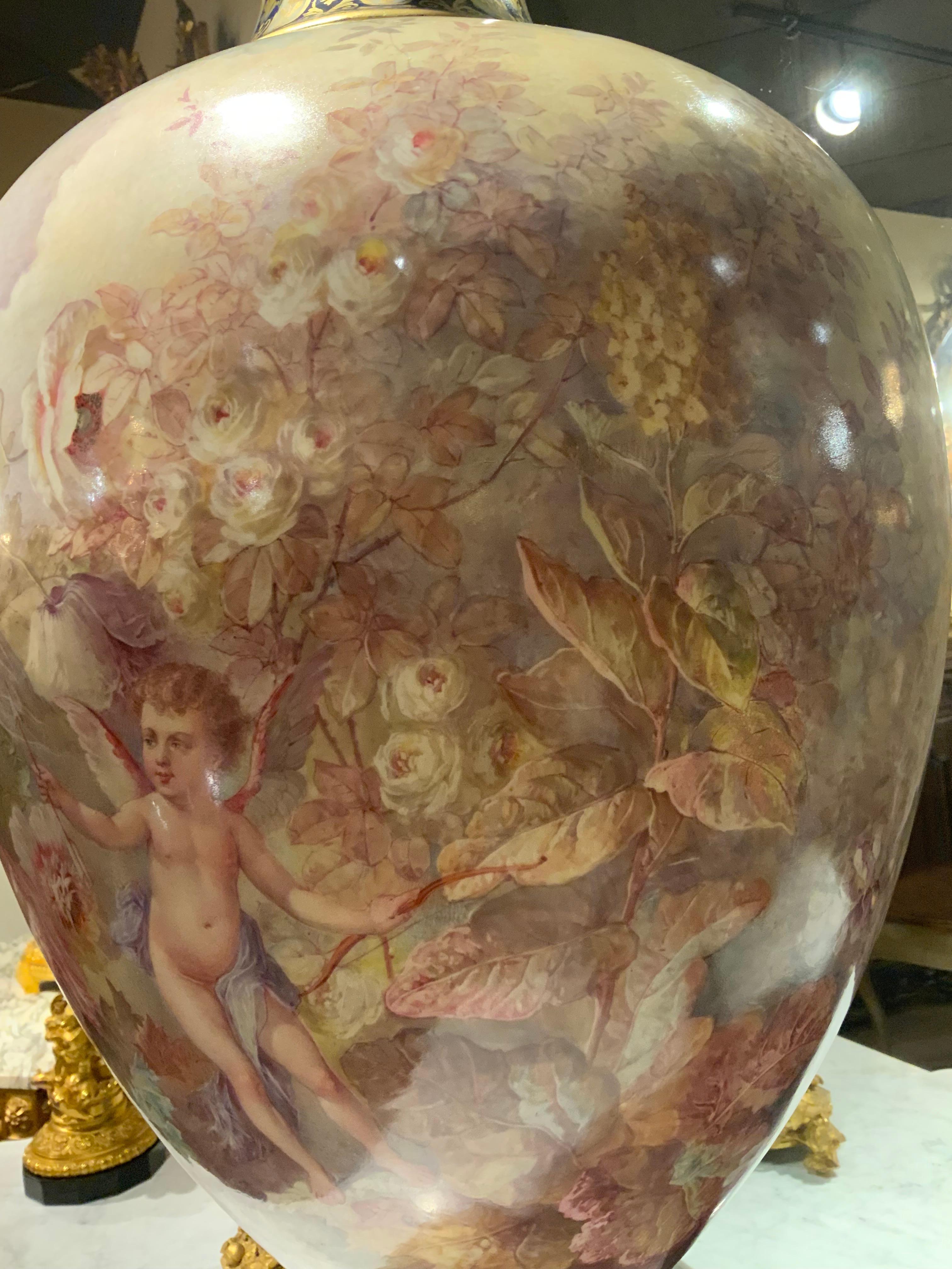 Porcelain Palace size 19 th century Sevres porcelain urn, signed Maglin For Sale