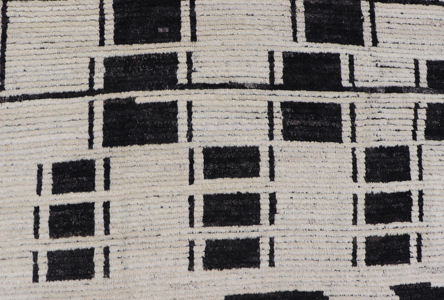 Palace Size Afghan Modern Casual Handgeknüpft in Wolle mit Schwarz und Weiß im Angebot 2