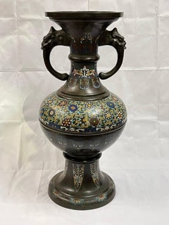 Palace Size Antique Chinese Archaic Style Champleve Bronze Floor Vase