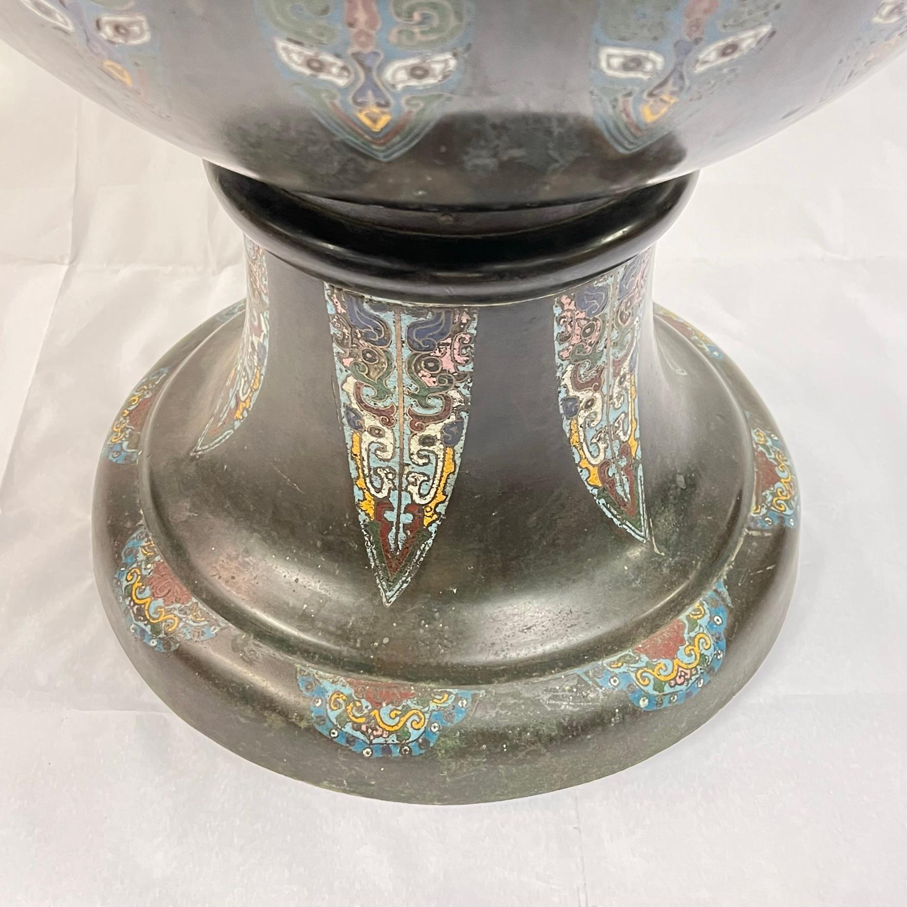 Palace Size Antique Chinese Archaic Style Champleve Bronze Floor Vase 1