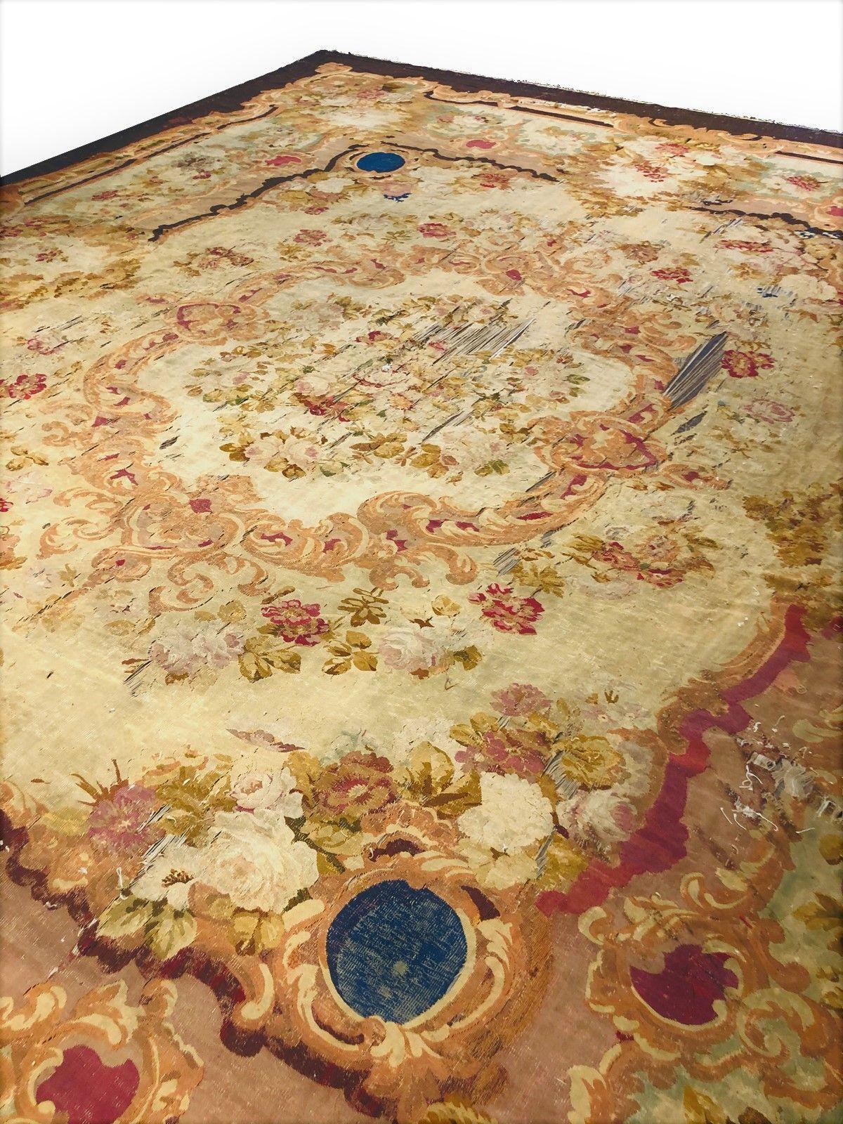 Hand-Knotted Palace Size Antique French Aubusson Rug Charles X Aubusson Oversized Aubusson  For Sale