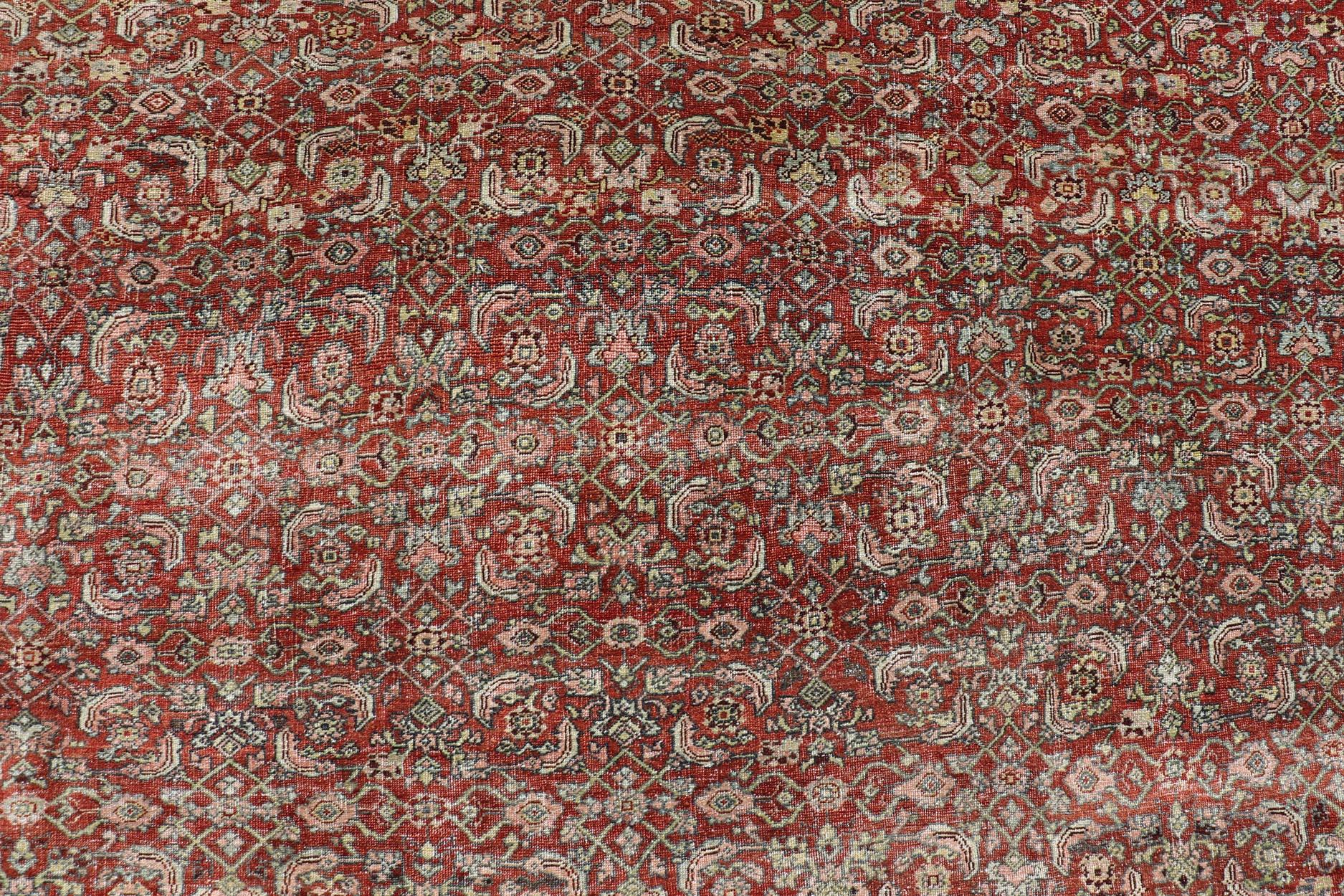 Palace Size Antique Persian Bidjar Rug in Shades of Red, Blue Grey & Lime Green For Sale 11