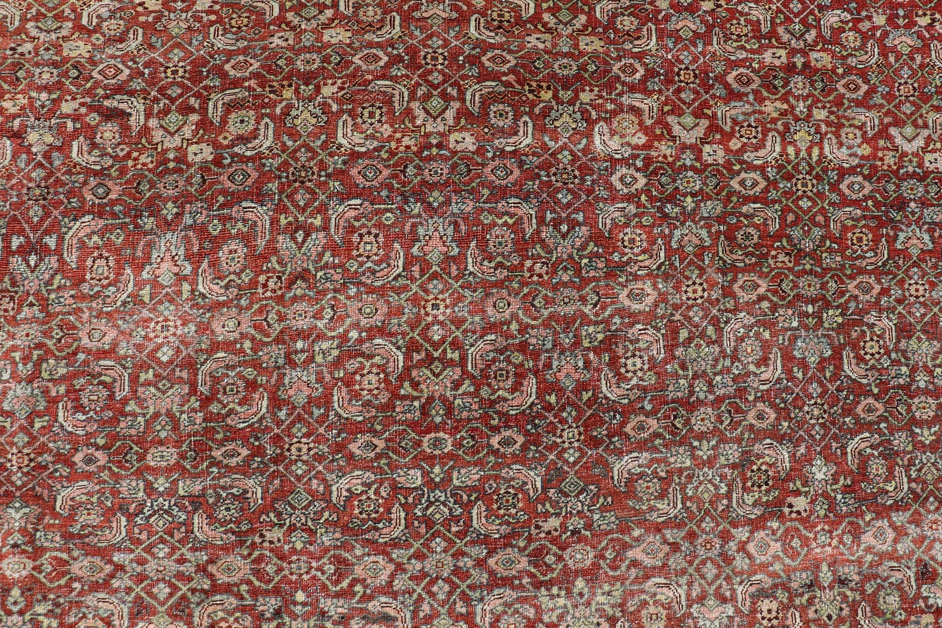 Antiker persischer Bidjar-Teppich in Palastgröße in Rot, Blau, Grau und Limonengrün im Angebot 10