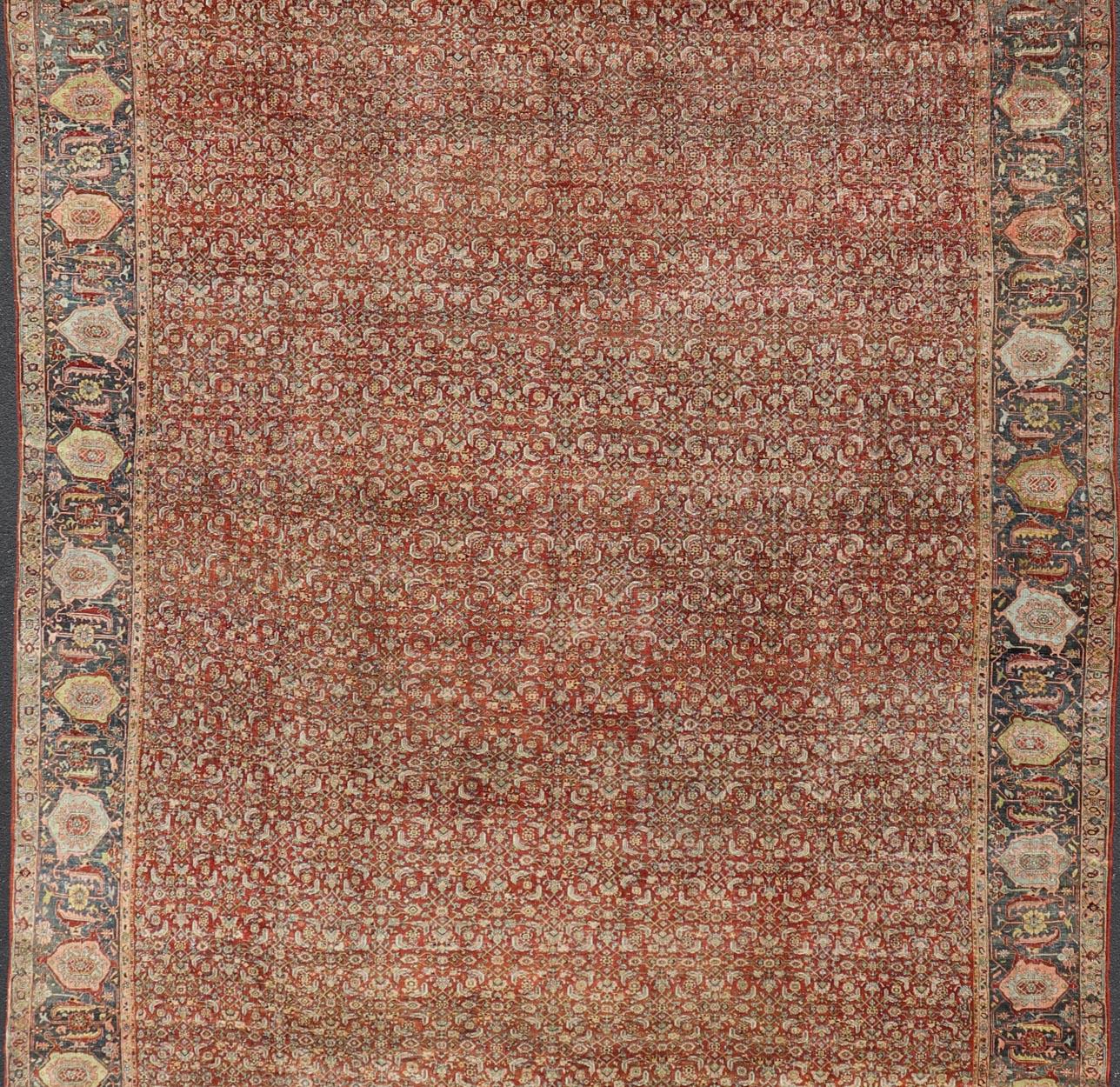 Palace Size Antique Persian Bidjar Rug in Shades of Red, Blue Grey & Lime Green For Sale 13