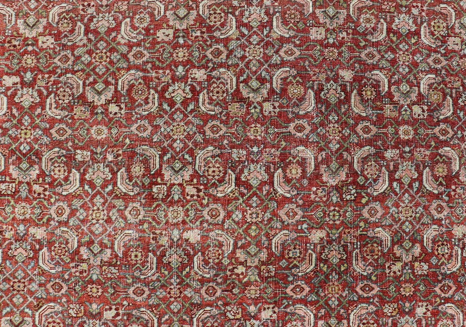 Palace Size Antique Persian Bidjar Rug in Shades of Red, Blue Grey & Lime Green For Sale 1