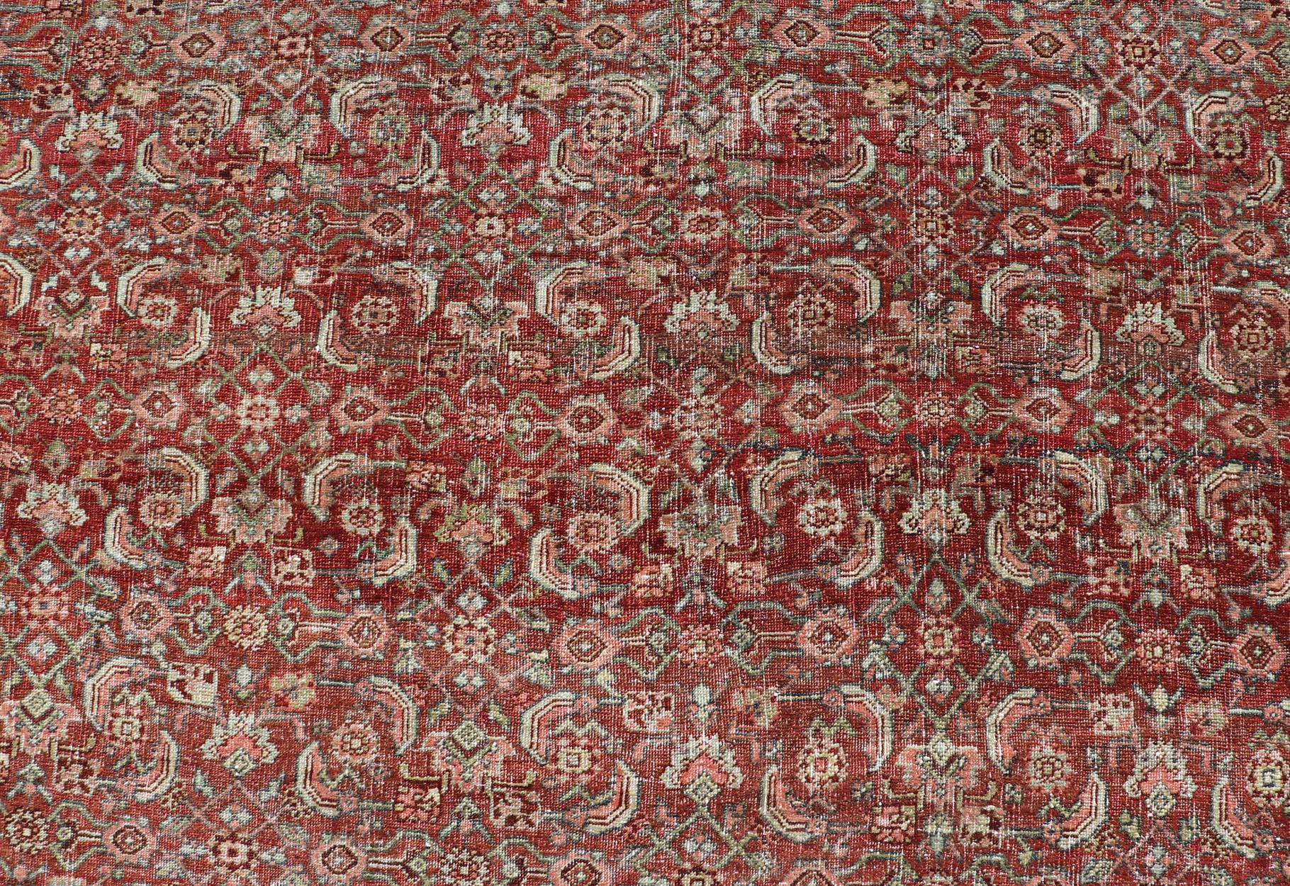 Palace Size Antique Persian Bidjar Rug in Shades of Red, Blue Grey & Lime Green For Sale 2