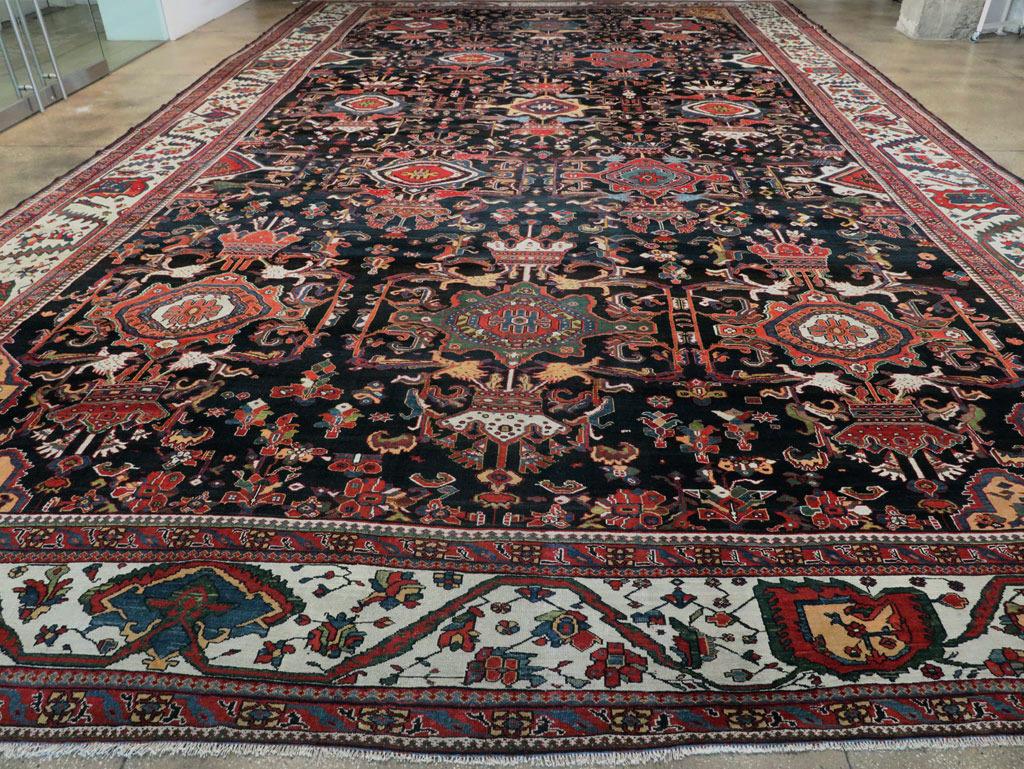 Black Forest Palace Size Antique Senneh Bakhtiari Rug For Sale
