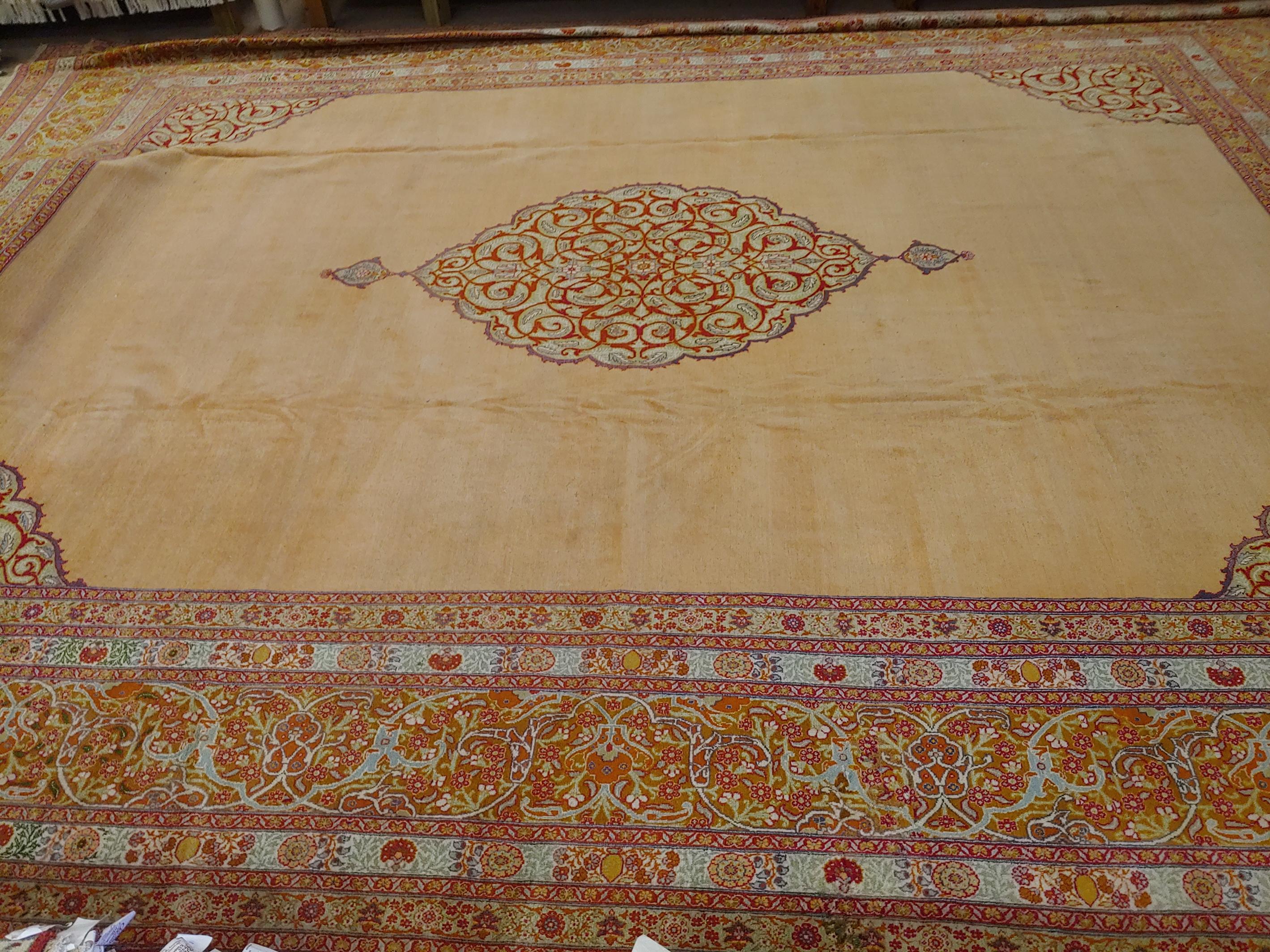 Palace Size Antique Turkish Sivas, Medallion Soft Gold Field Wool, 1915 For Sale 1