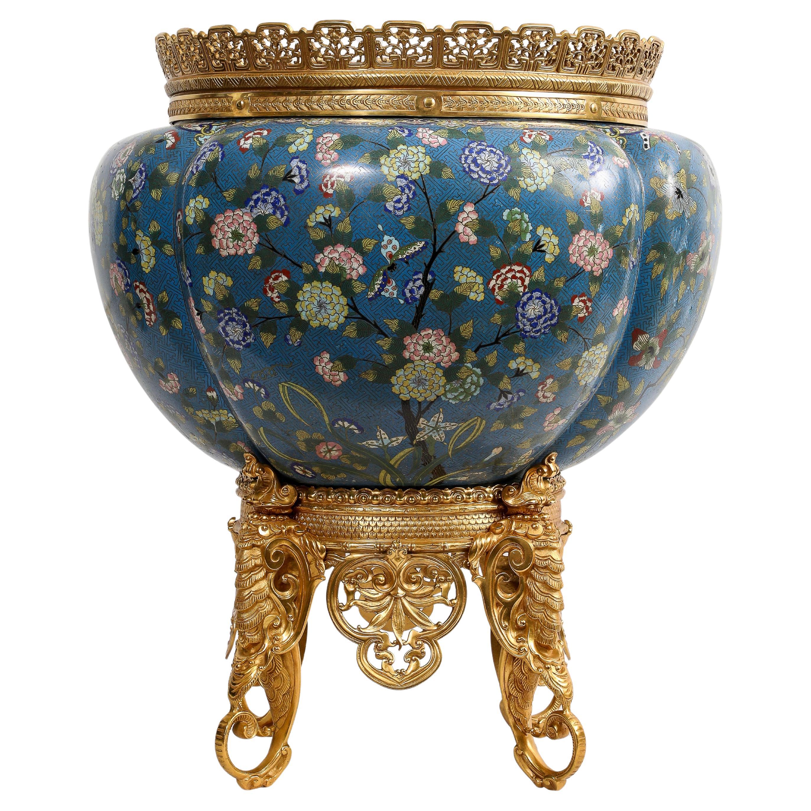 Palace Size Cloisonné Enamel Jardinière/Centerpiece attributed to F. Barbedienne