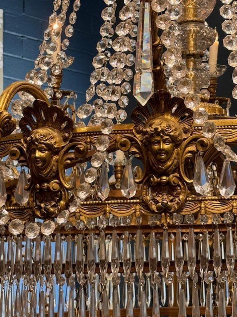 19th Century Palace Size French Empire Gilt Bronze and Crystal Chandelier For Sale