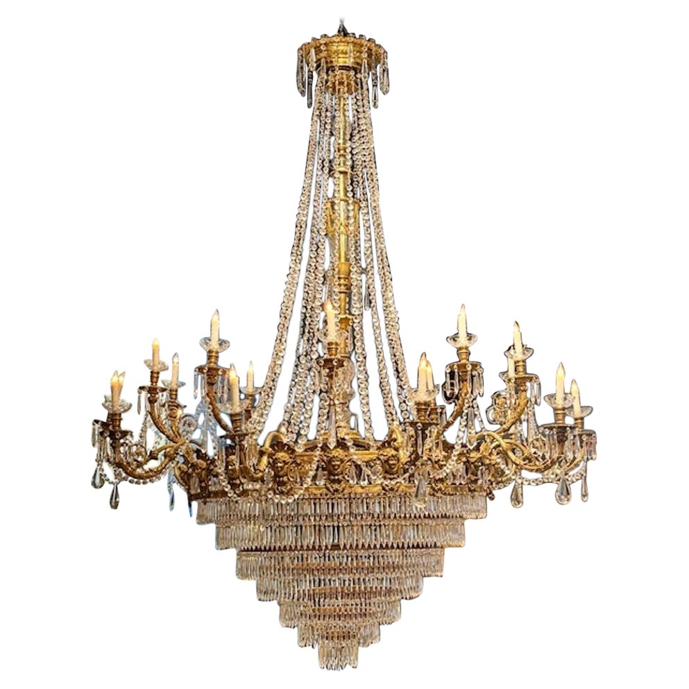 Palace Size French Empire Gilt Bronze and Crystal Chandelier For Sale
