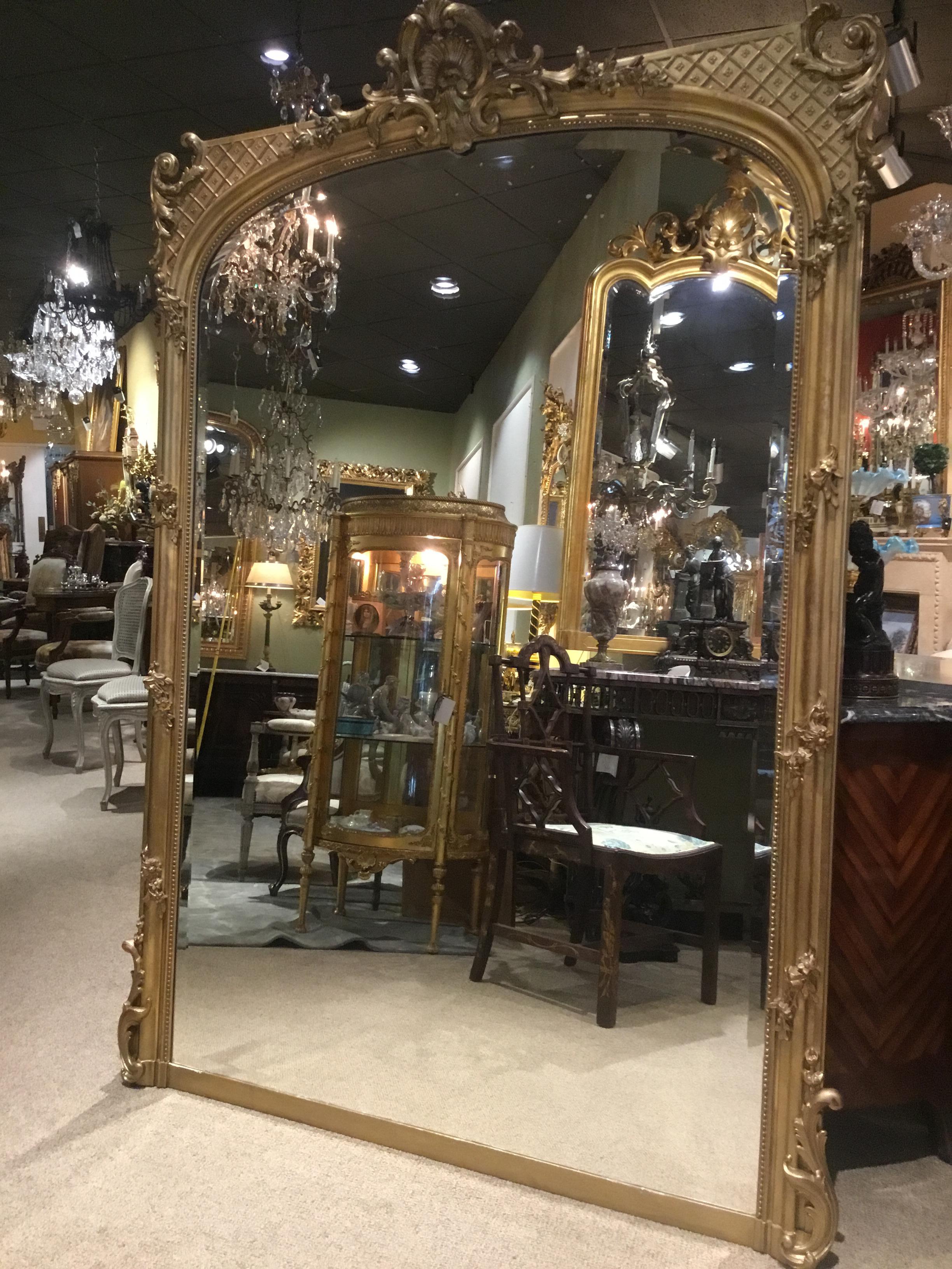 Palace Size French Giltwood Mirror, Louis XV Style, 19th Century In Good Condition In Houston, TX