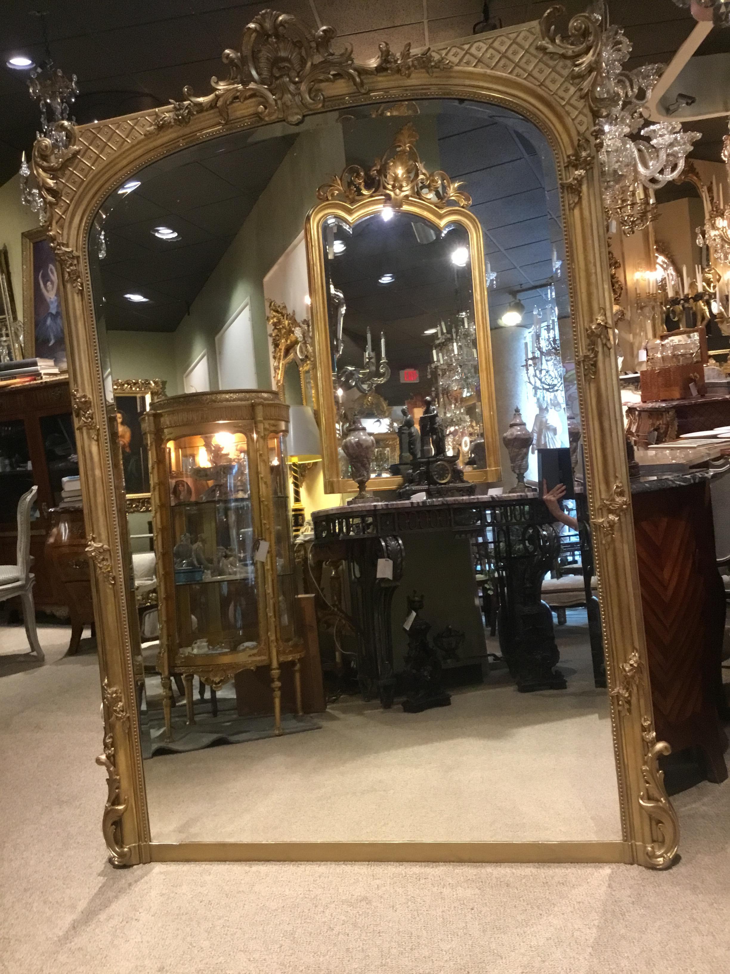 Palace Size French Giltwood Mirror, Louis XV Style, 19th Century 3