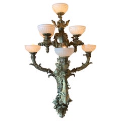 Palace size French Louis XV Style Bronze Dore  and White Alabaster Shades