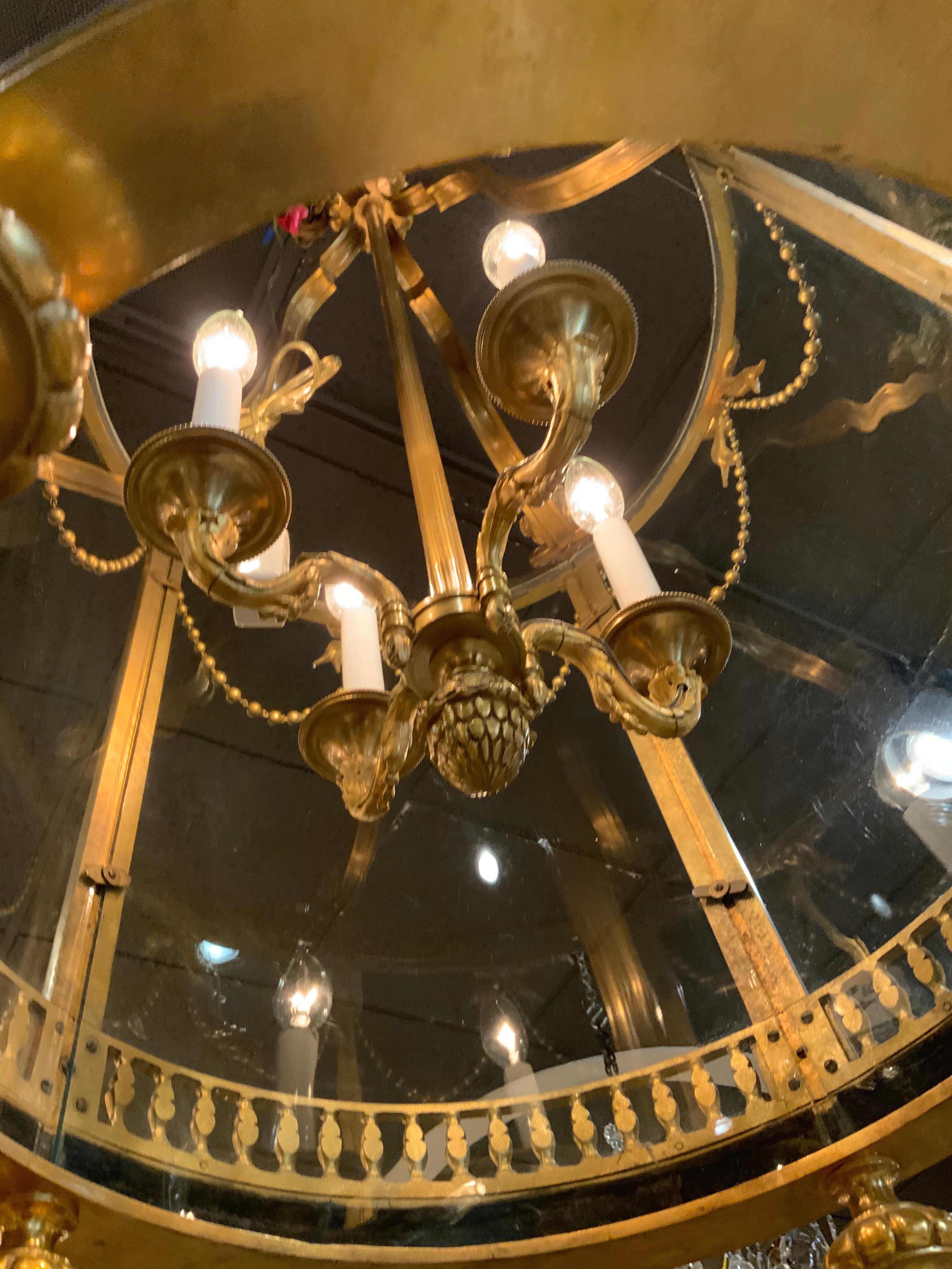 Palace Size Impressive Bronze Dore Lantern 19th C. with Bows and Swags 4 Lights 2
