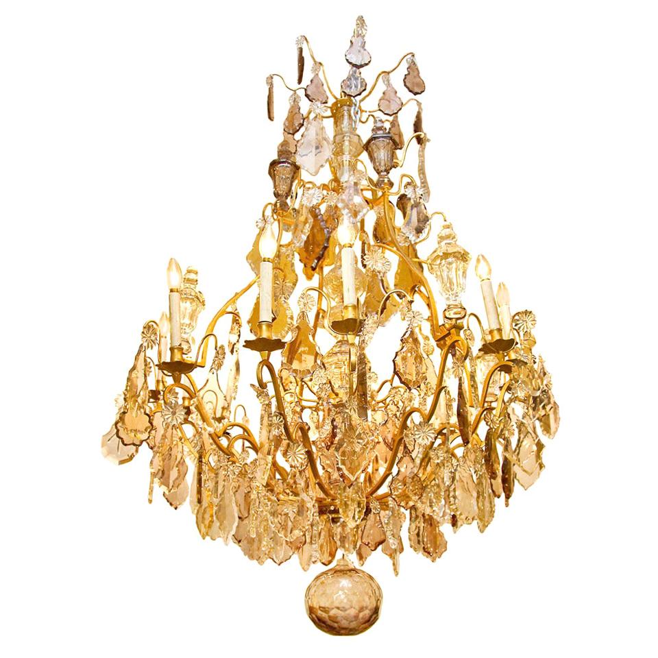 Palace Size Louis XVI Style Cage Form Bronze and Crystal Chandelier For Sale