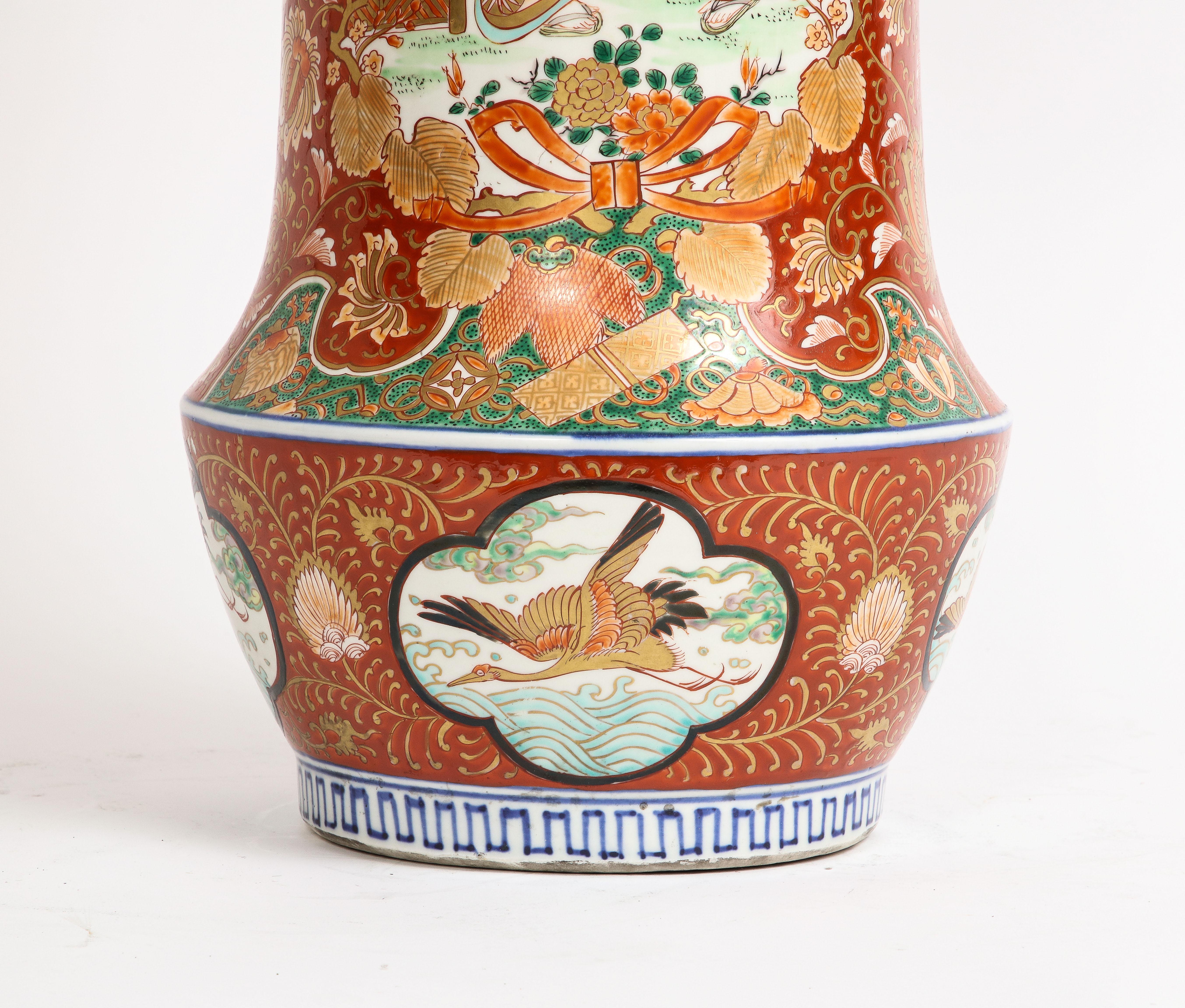  Palace Size Meiji Period Japanese Kutani Porcelain Vase, 1880 For Sale 4