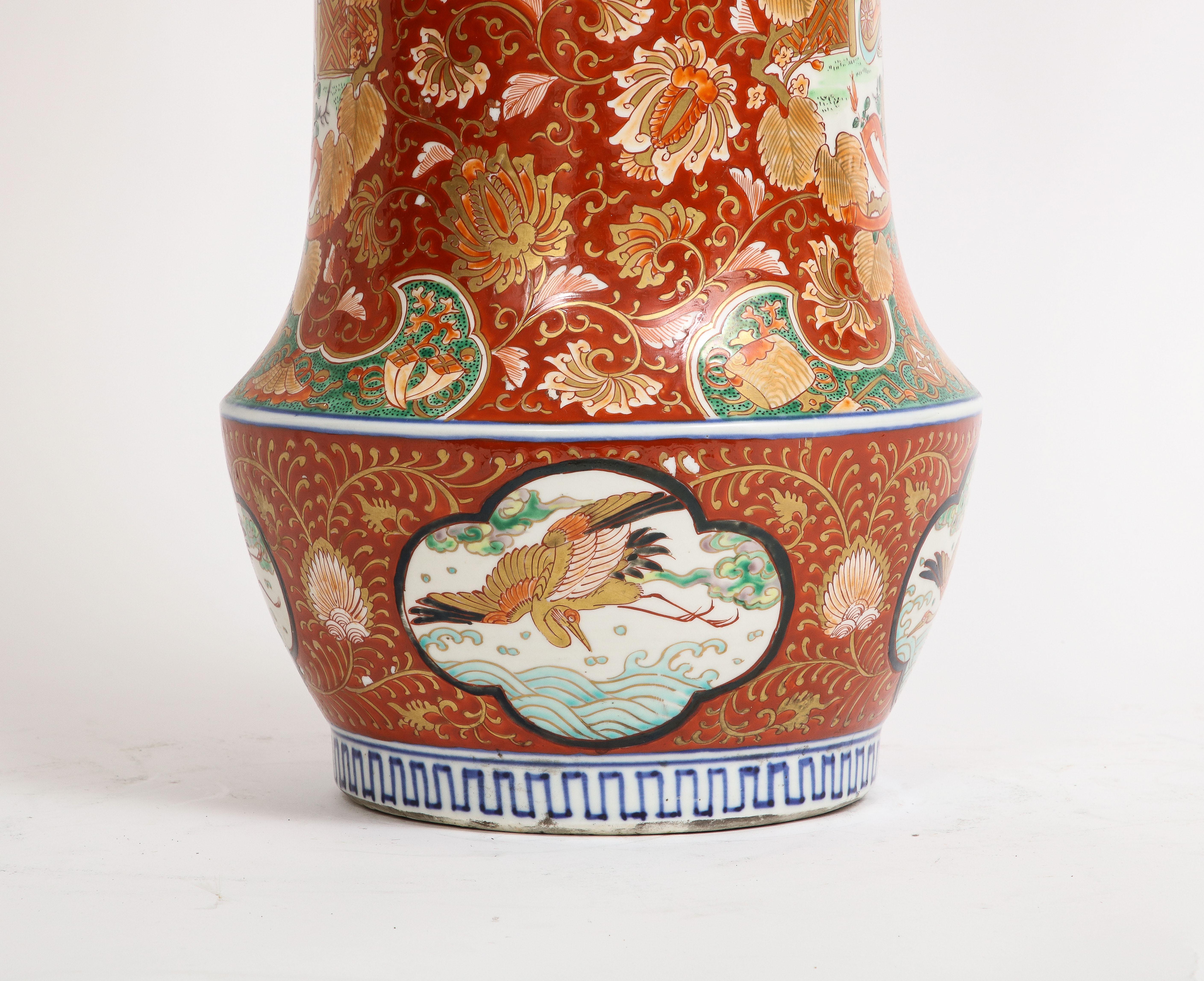 19th Century  Palace Size Meiji Period Japanese Kutani Porcelain Vase, 1880 For Sale