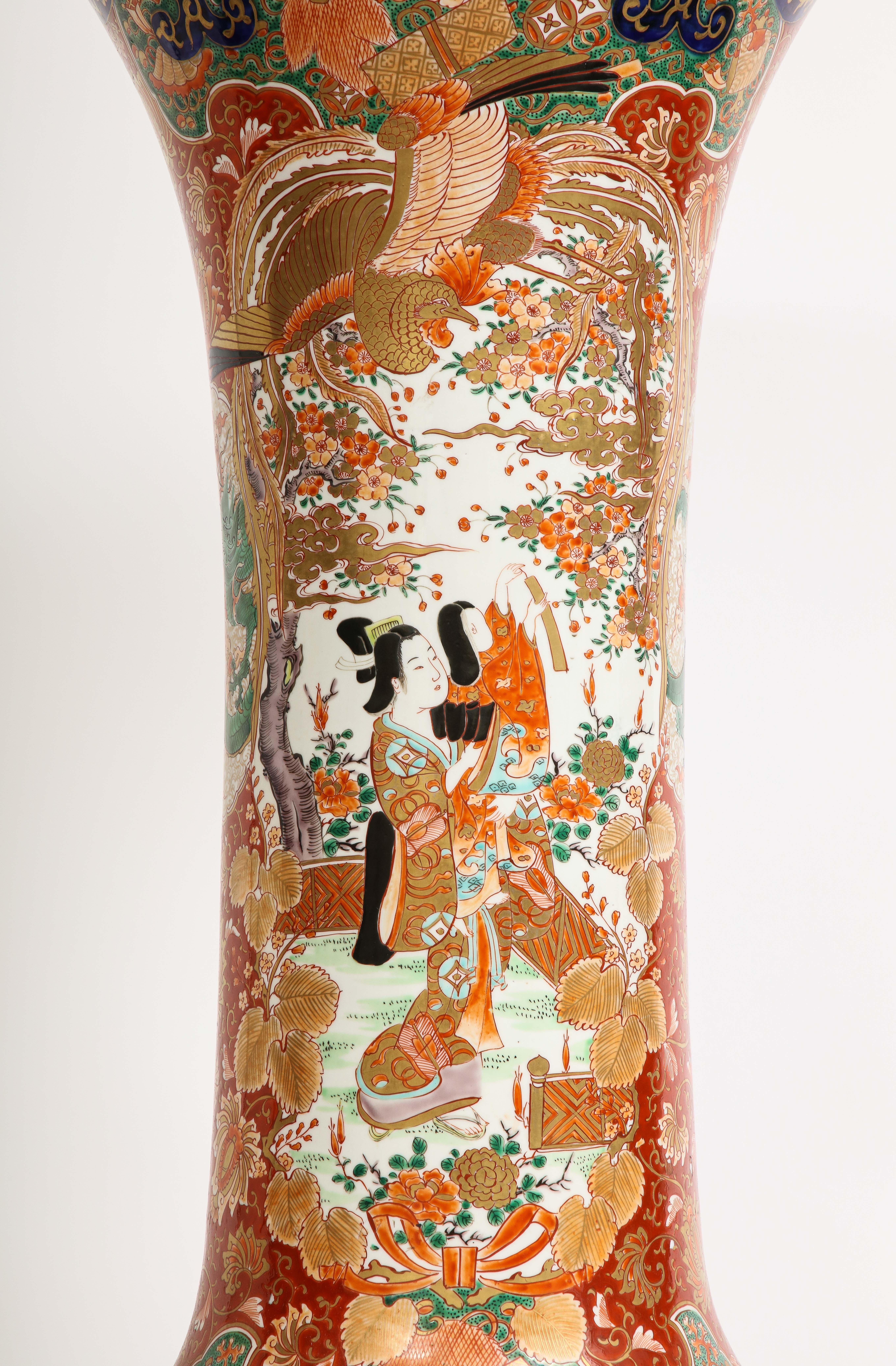Pottery  Palace Size Meiji Period Japanese Kutani Porcelain Vase, 1880 For Sale