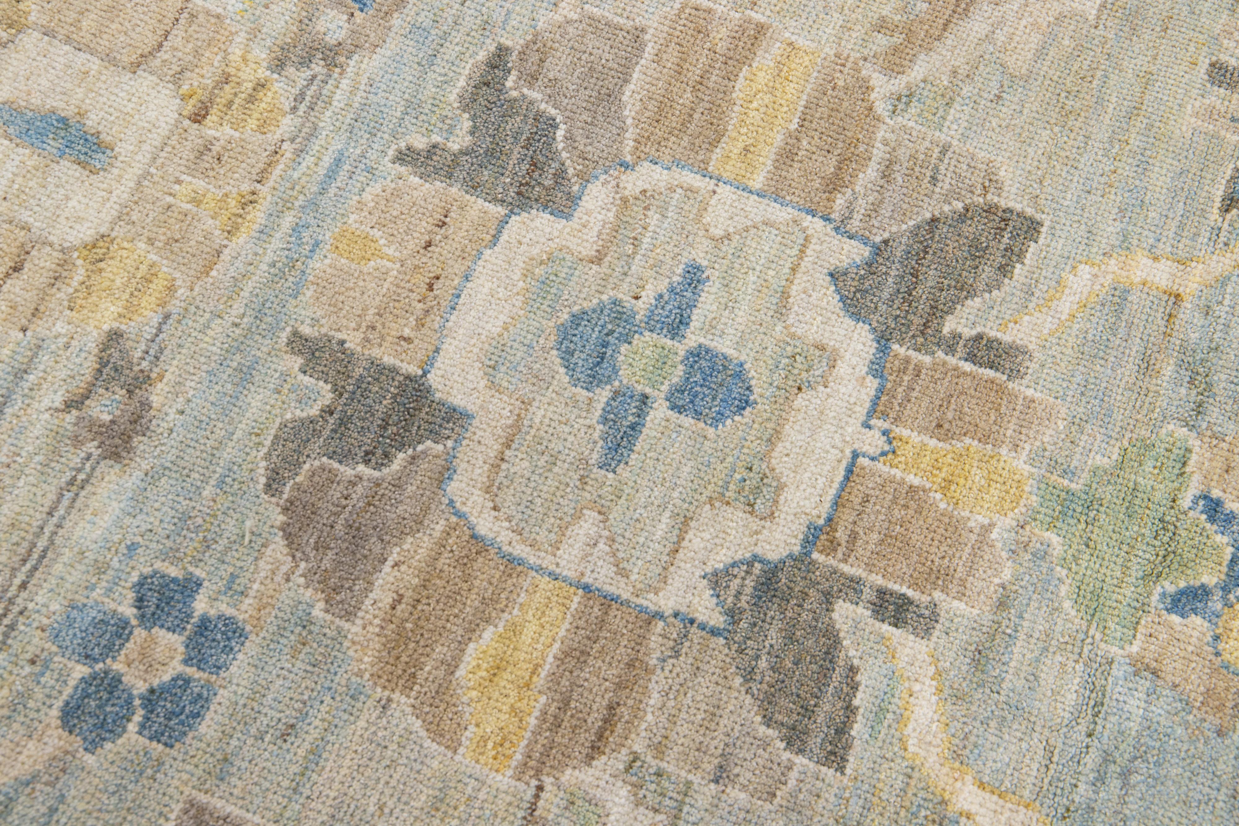 Alfombra Moderna De Lana Sultanabad Con Campo Floral Azul Tamaño Palace en venta 4