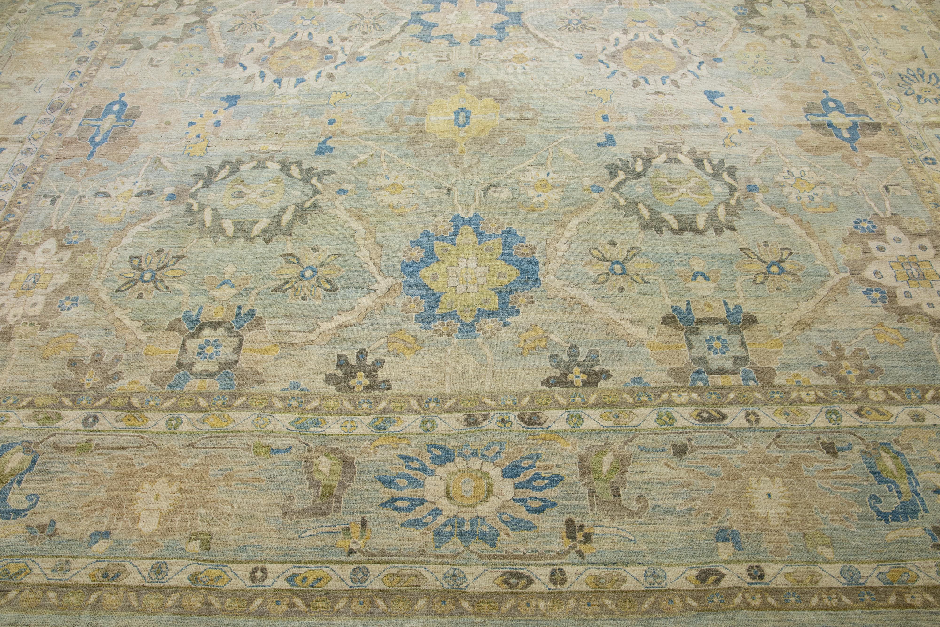 Alfombra Moderna De Lana Sultanabad Con Campo Floral Azul Tamaño Palace en venta 5