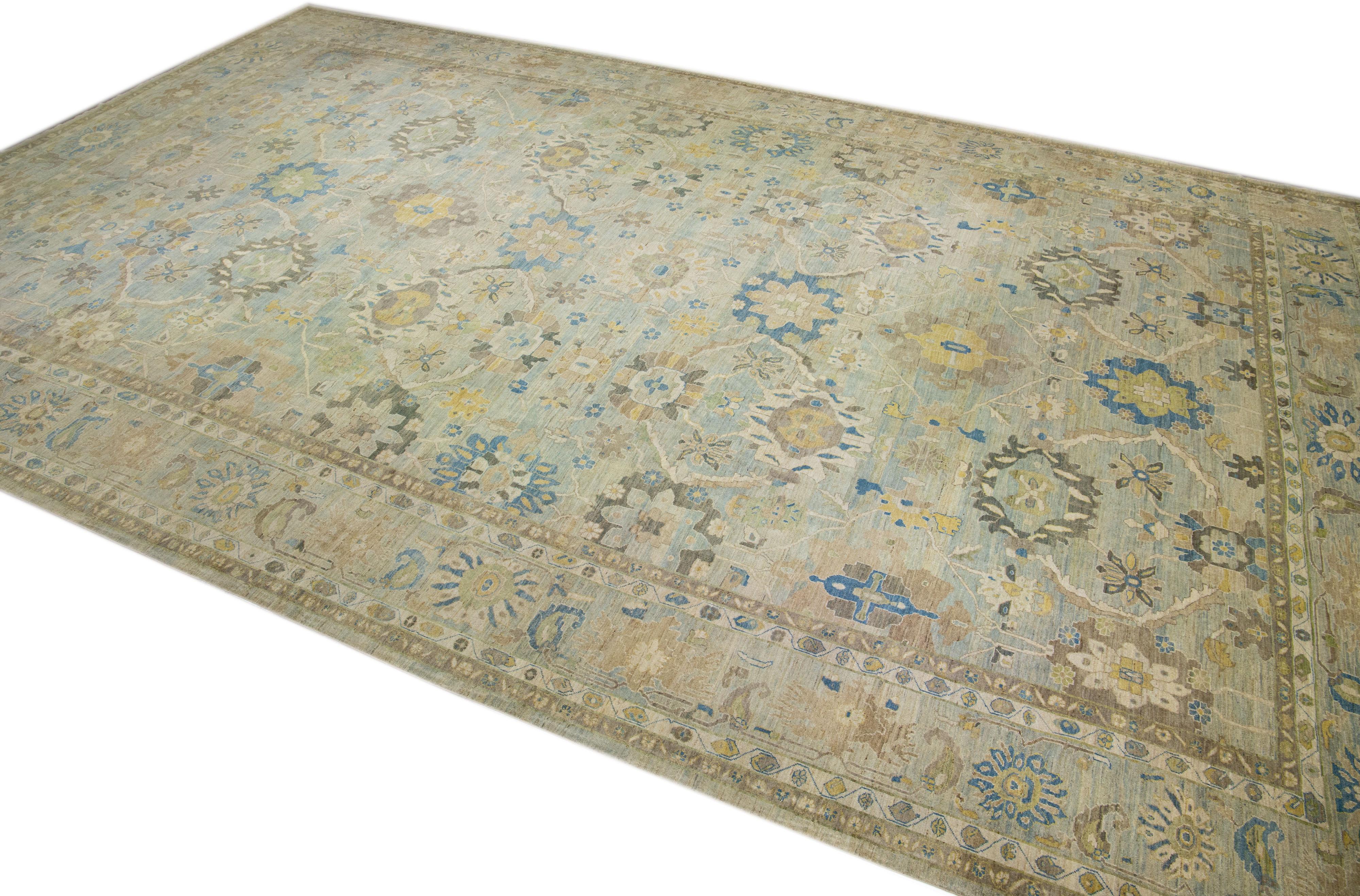 Alfombra Moderna De Lana Sultanabad Con Campo Floral Azul Tamaño Palace en venta 2