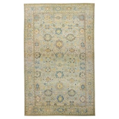 Tapis moderne en laine Sultanabad à motifs floraux bleu, taille palais