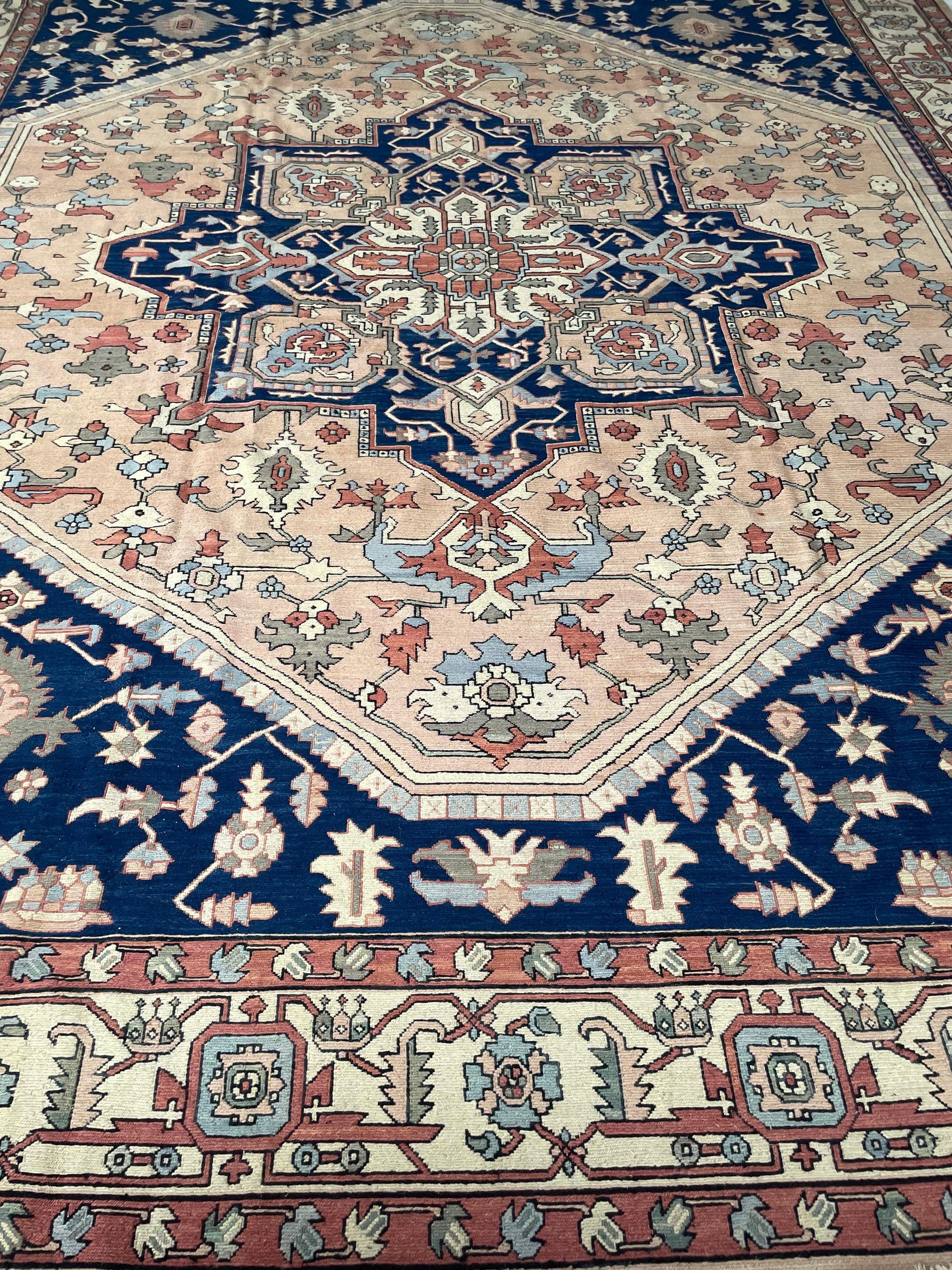 Enormous Palace Size Vintage rug Northwest Tribal Apricot, Nude, Sage, Olive, Denim, Cobalt 

About: You won't fine anything like this ever again! Nude, apricot, denim, cobalt, peach, salmon, sage, olive, taupe, grey, green, and more!! This really