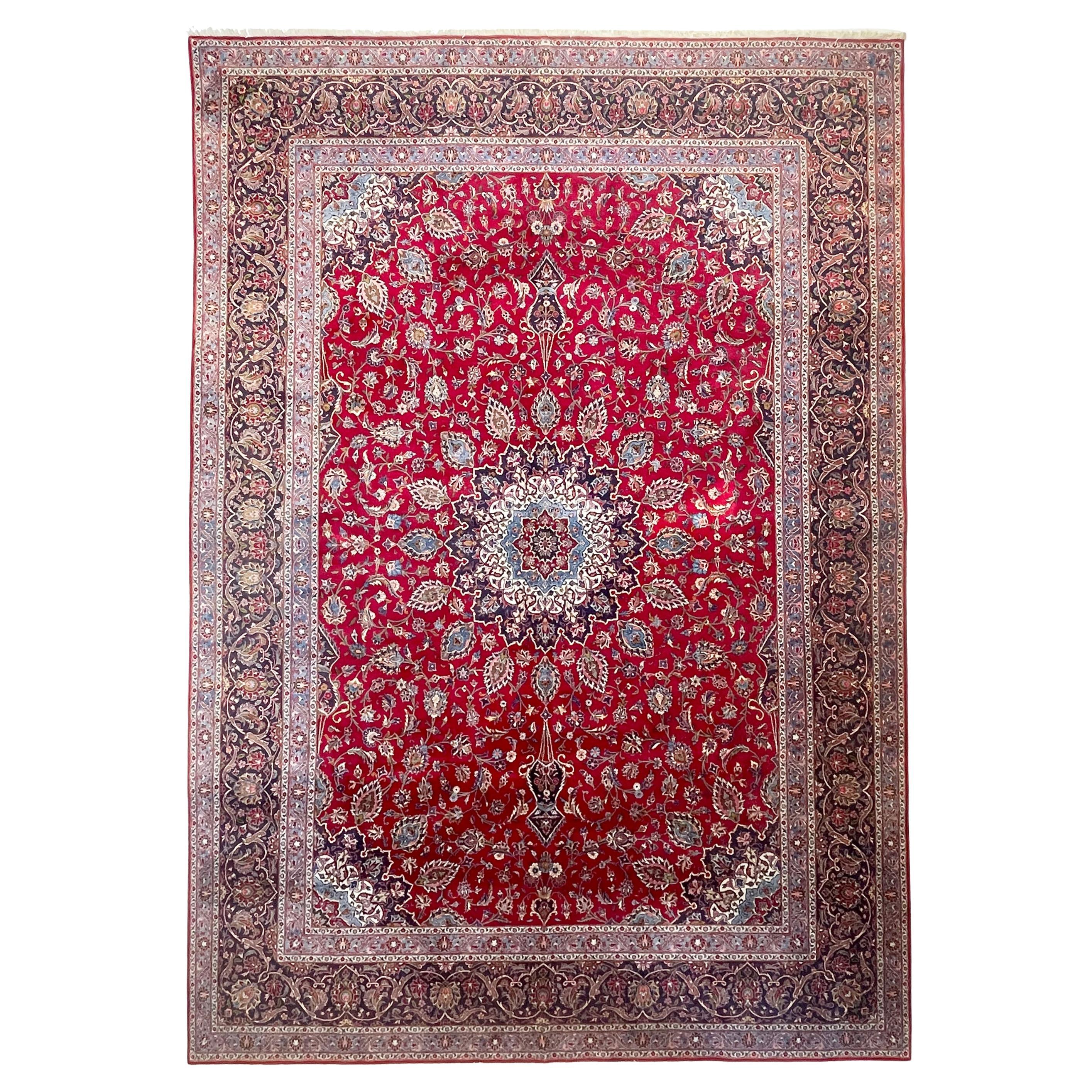 Alfombra persa clásica kashan de tamaño palacio, c. 1960-70