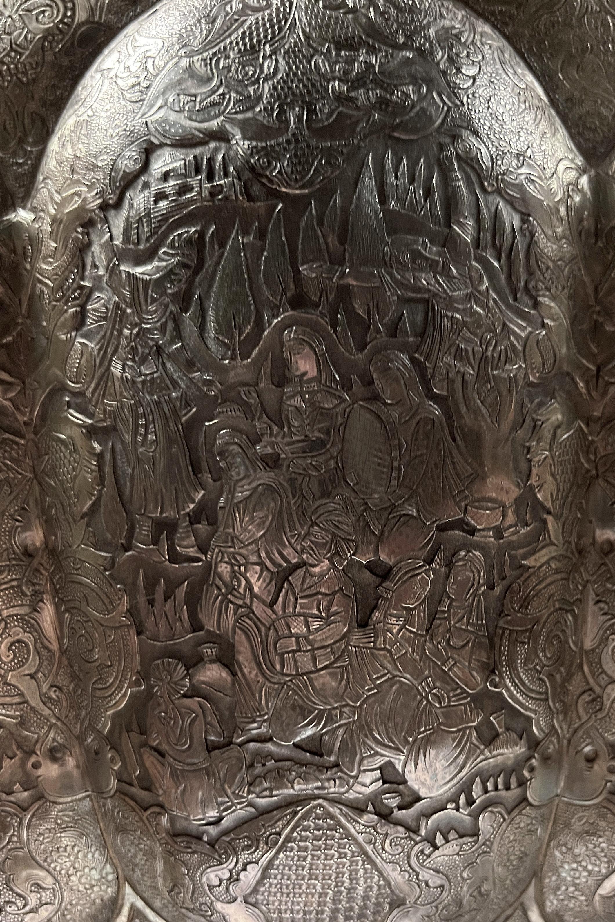 palace size Persian Repousse Silver Punch Bowl 13