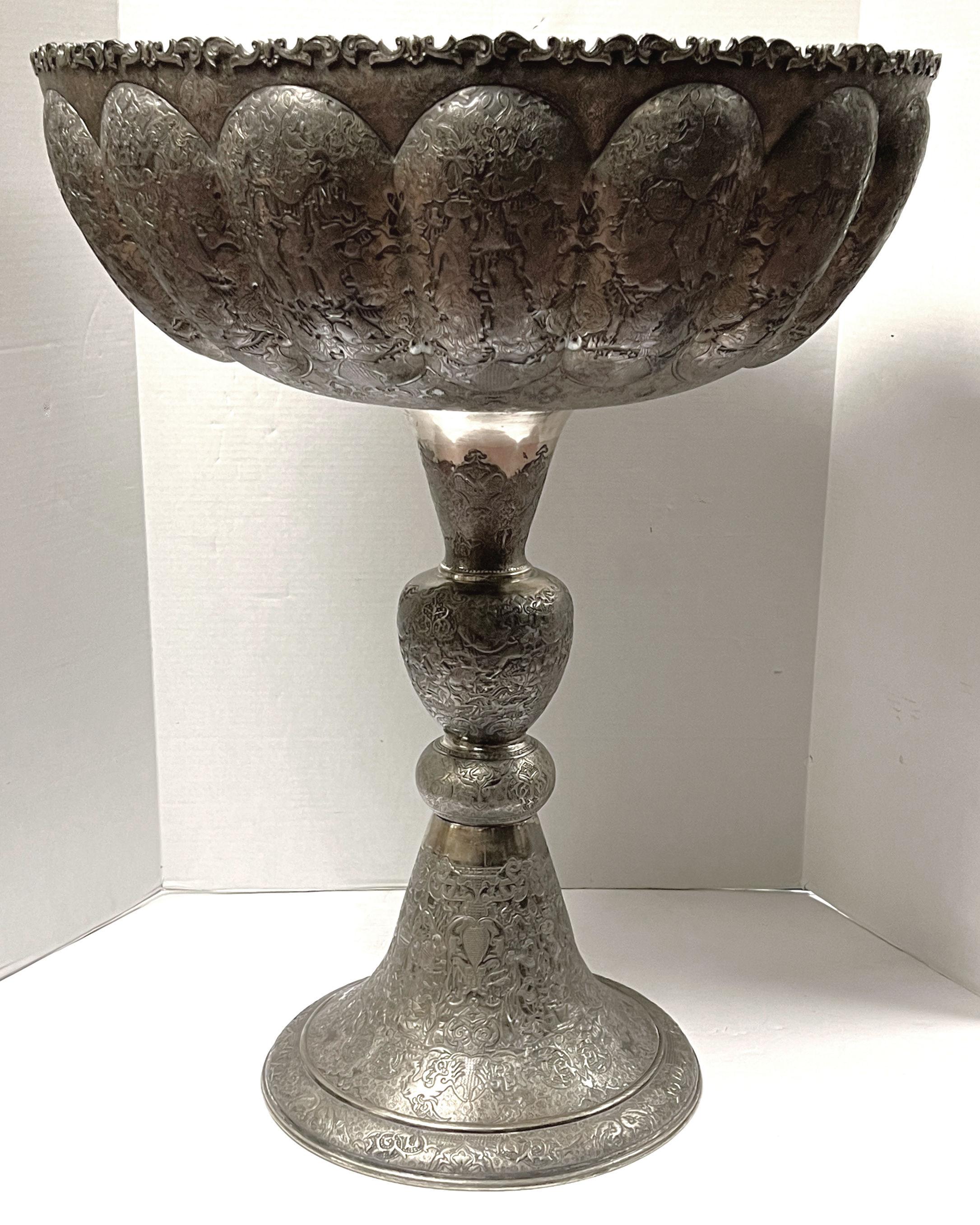 Finest quality palace size Persian Repousse Silver Punch Bowl. 
This is the finest quality repousse chasing for this type of silver .

304 ounces, 277 troy ounces, 8.6 kg.
