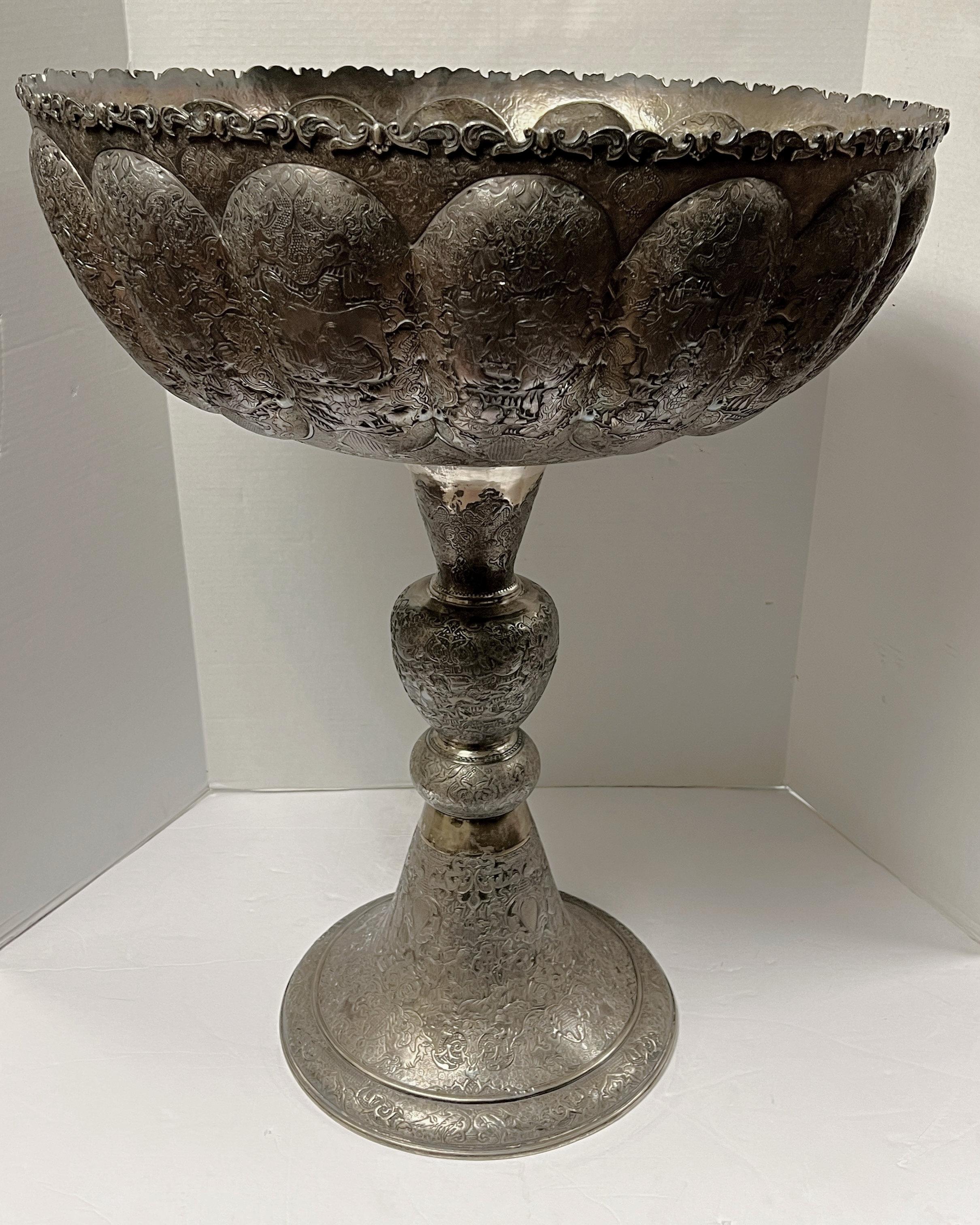 palace size Persian Repousse Silver Punch Bowl 2