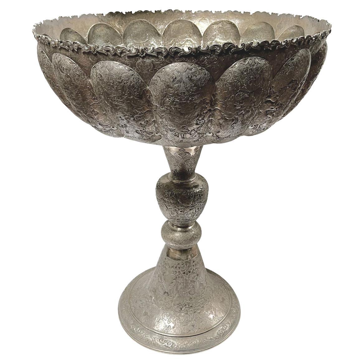 palace size Persian Repousse Silver Punch Bowl