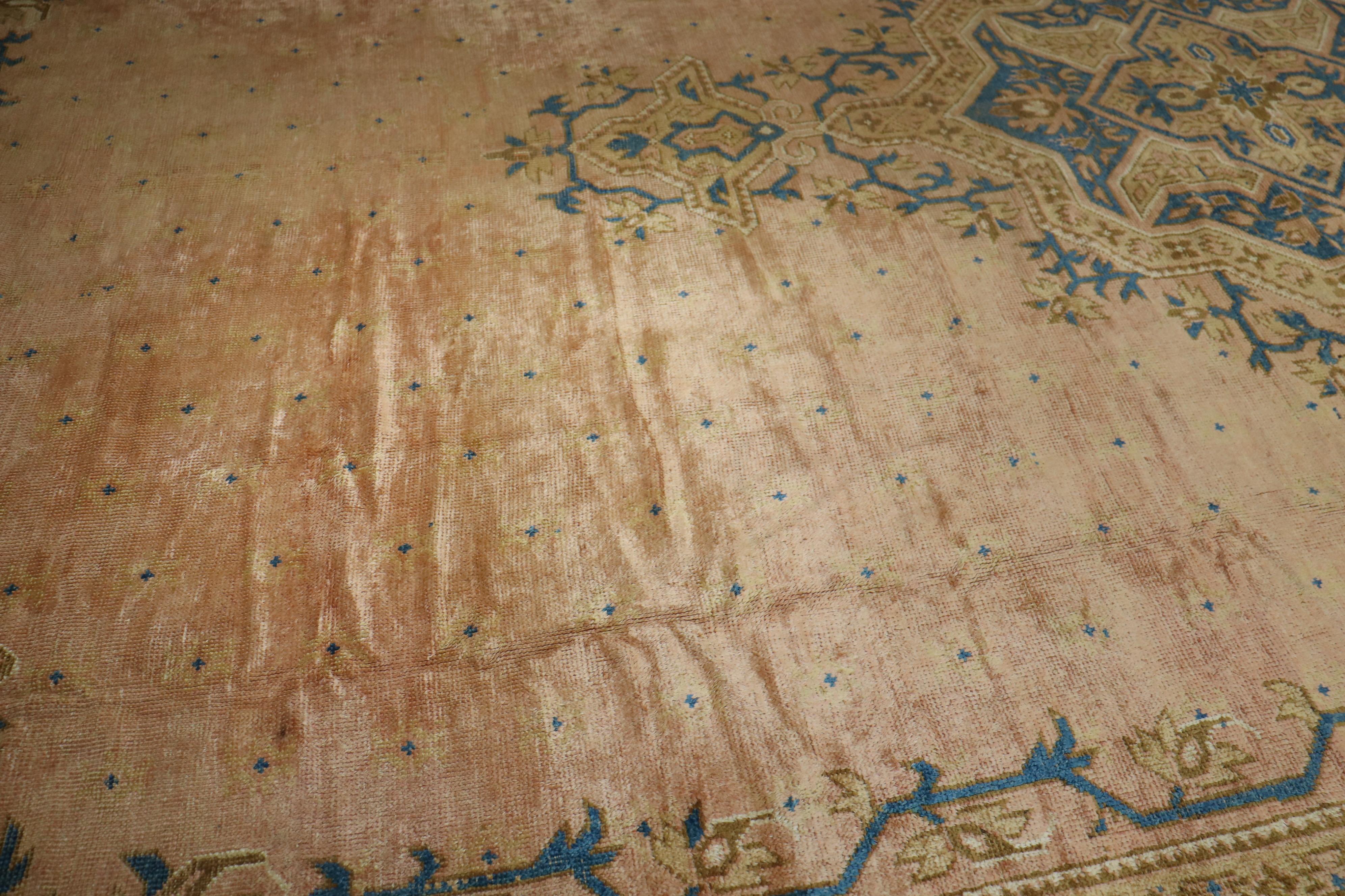 Palace Size Salmon Antique Oushak Carpet For Sale 2