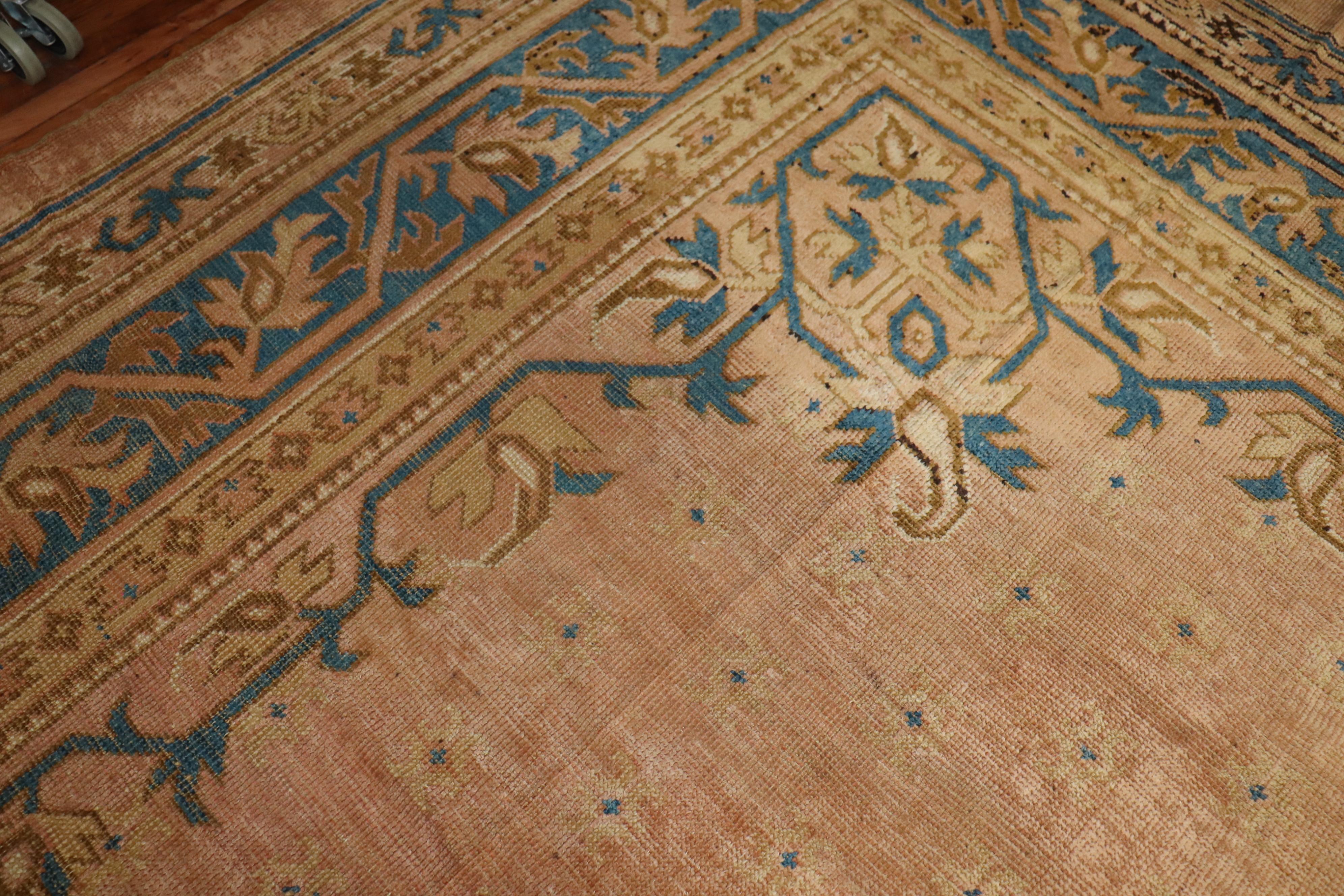 Palace Size Salmon Antique Oushak Carpet For Sale 5