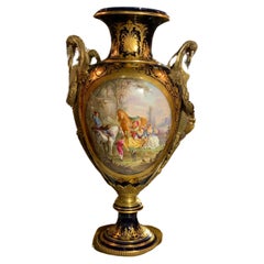 Palace Size Sevres Vase in Cobalt Blue with Gilt Bronze Mounts