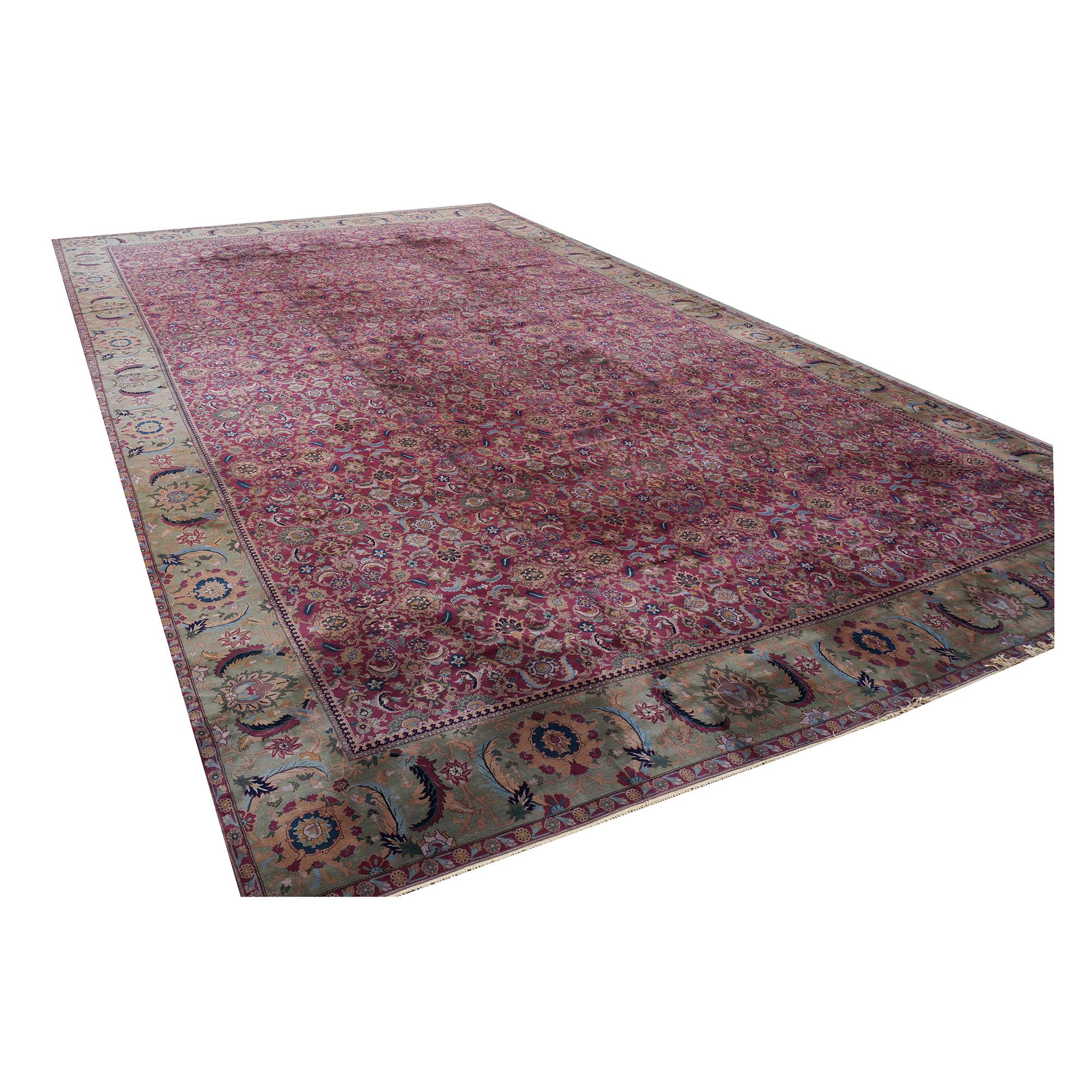 Hand-Woven Early 20th Century 26'X42' Palace Sized Antique Laristan Wool Handmade Rug For Sale
