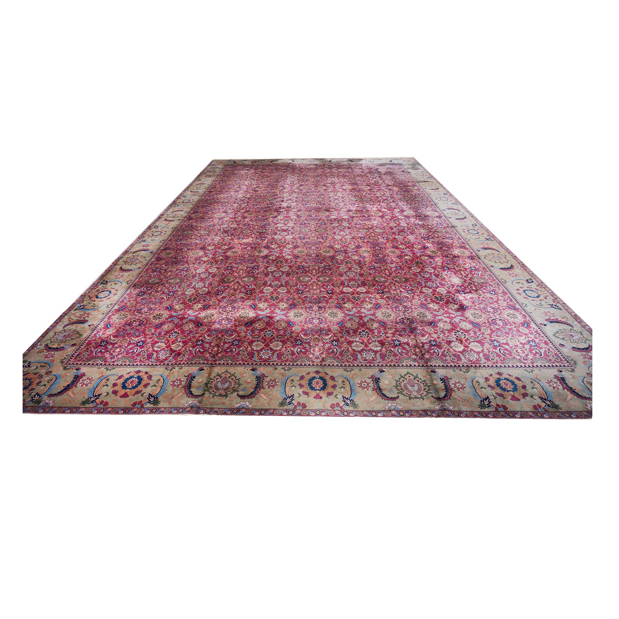 Laine Tapis ancien en laine de Laristan fait main du début du 20ème siècle, de taille palais, 26'X42' en vente