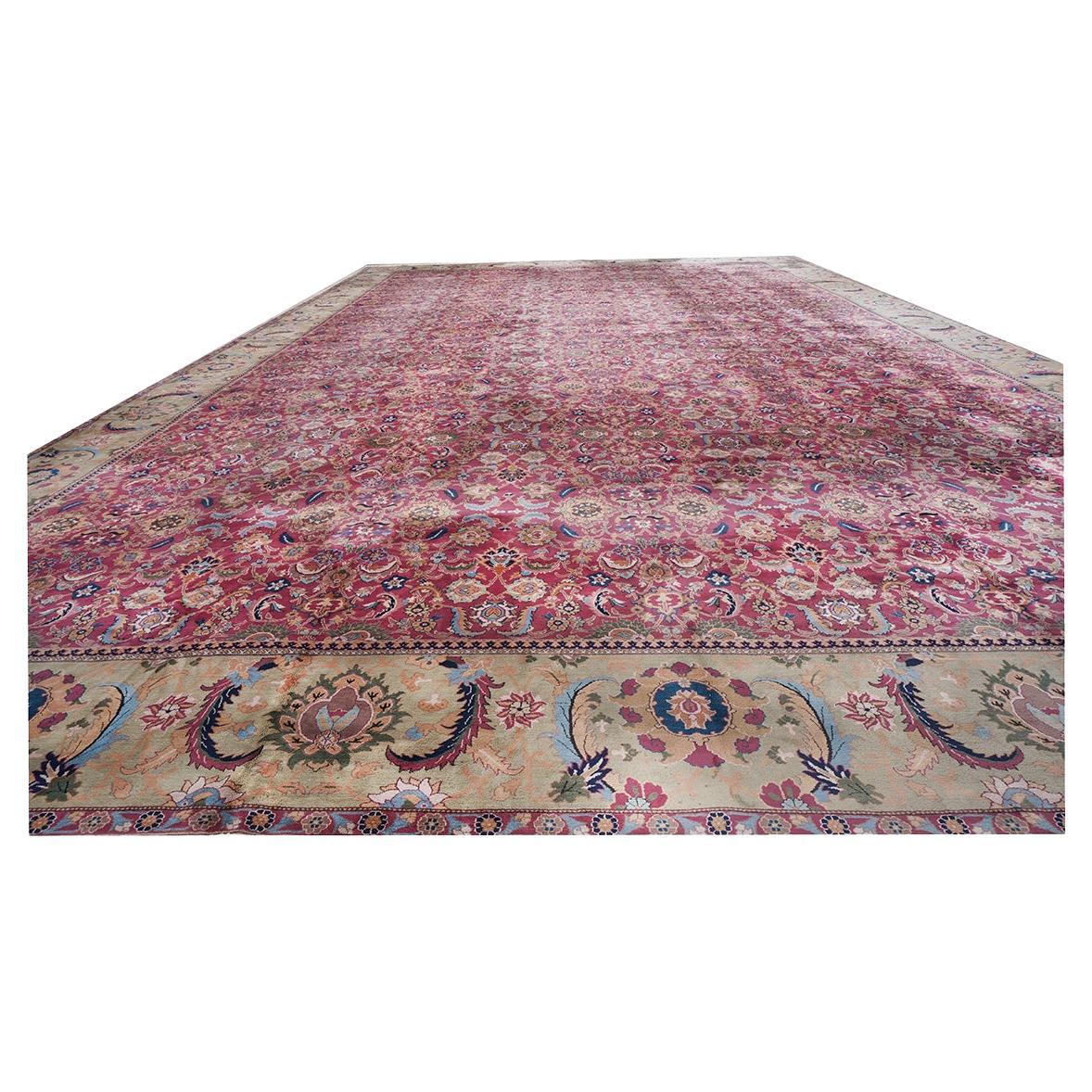 Early 20th Century 26'X42' Palace Sized Antique Laristan Wool Handmade Rug For Sale